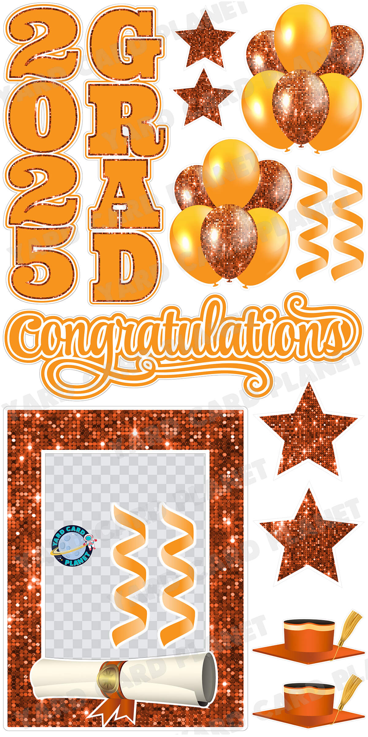 Orange Solid and Sequin Pattern 2025 EZ Quick Frame, EZ Quick Sign and Towers Yard Card Flair Set