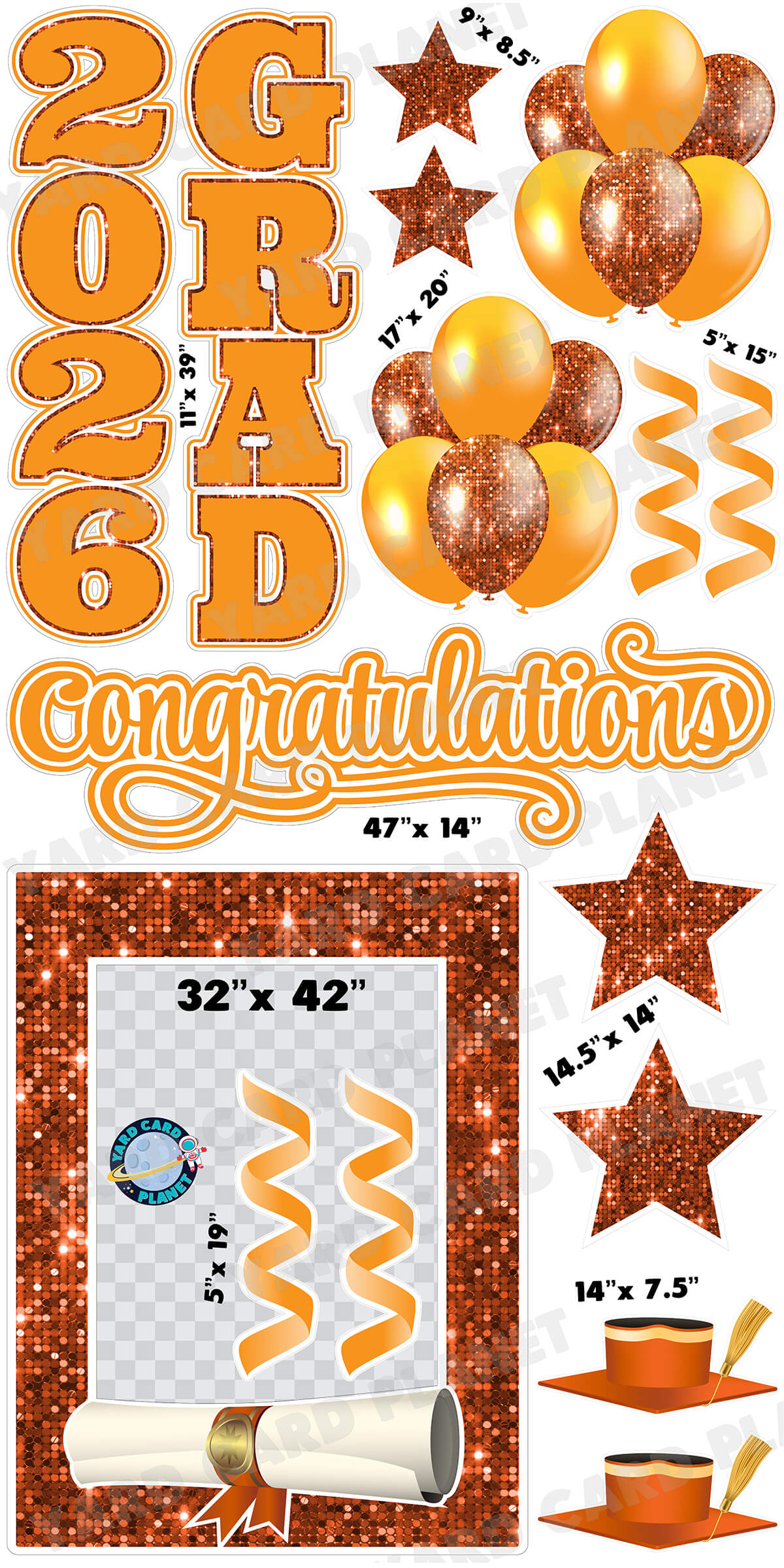 Orange Solid and Sequin Pattern 2026 EZ Quick Frame, EZ Quick Sign and Towers Yard Card Flair Set