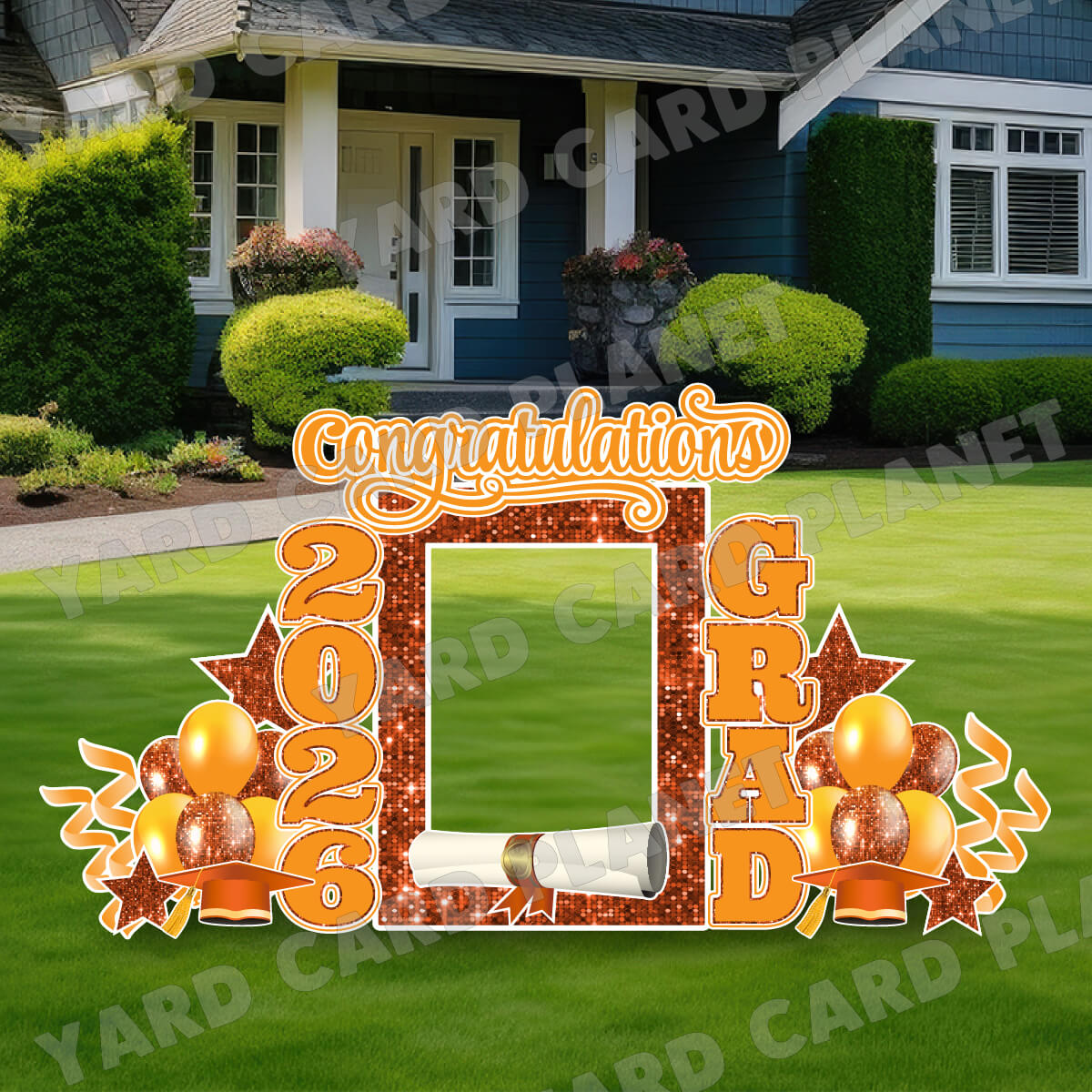 Orange Solid and Sequin Pattern 2026 EZ Quick Frame, EZ Quick Sign and Towers Yard Card Flair Set