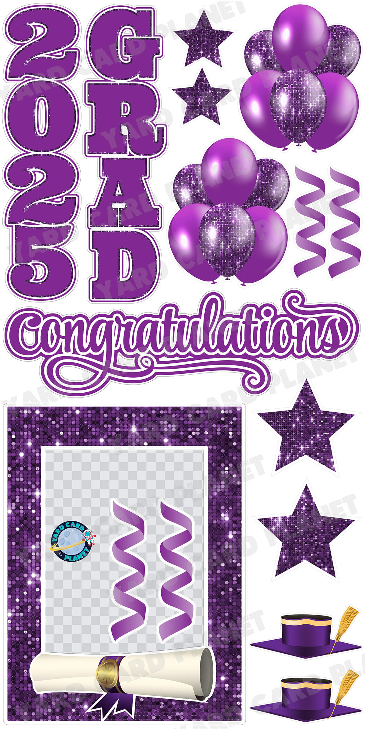 Purple Solid and Sequin Pattern 2025 EZ Quick Frame, EZ Quick Sign and Towers Yard Card Flair Set
