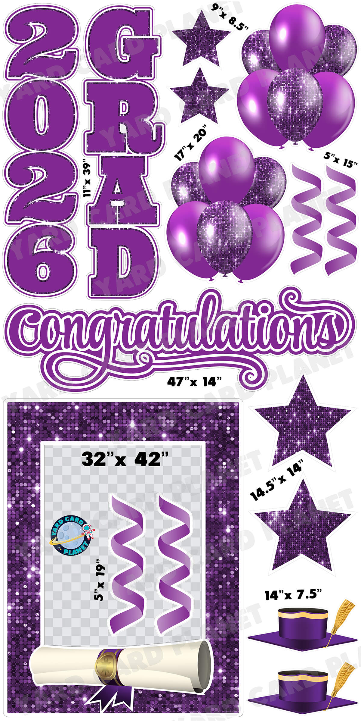 Purple Solid and Sequin Pattern 2026 EZ Quick Frame, EZ Quick Sign and Towers Yard Card Flair Set