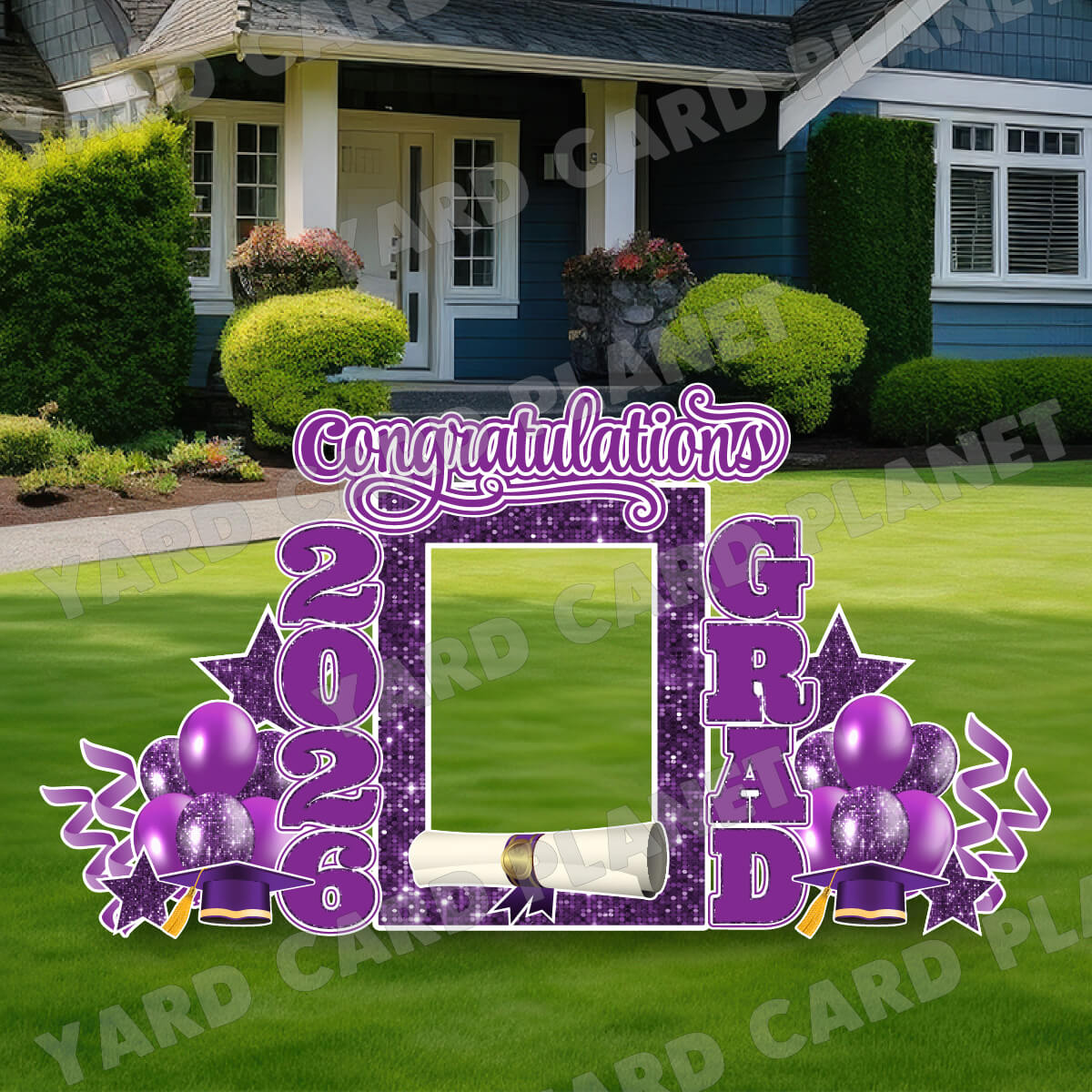 Purple Solid and Sequin Pattern 2026 EZ Quick Frame, EZ Quick Sign and Towers Yard Card Flair Set