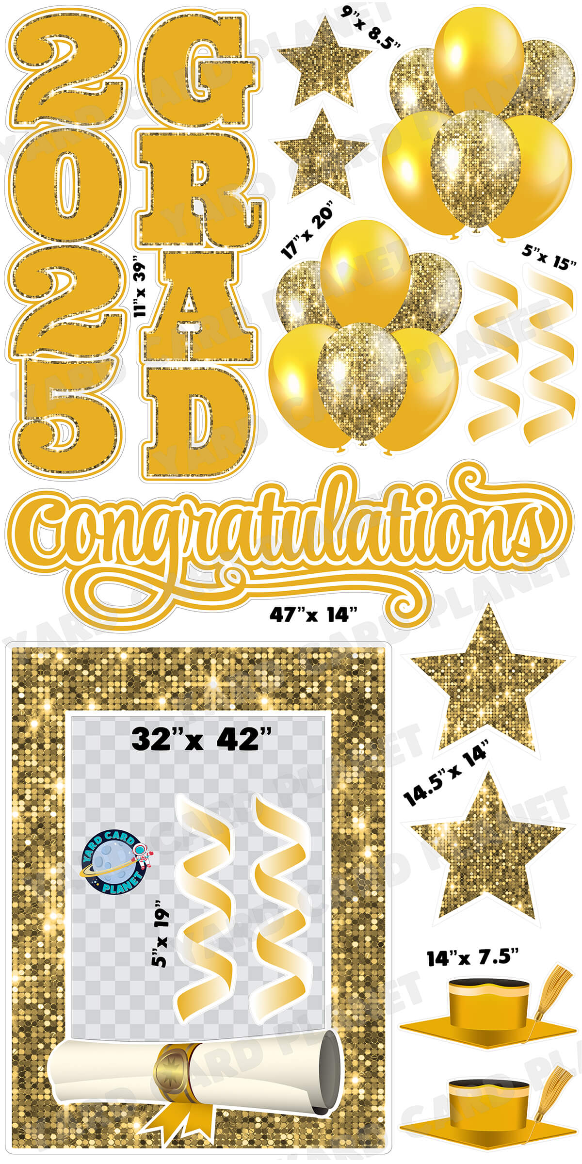 Gold Solid and Sequin Pattern 2025 EZ Quick Frame, EZ Quick Sign and Towers Yard Card Flair Set