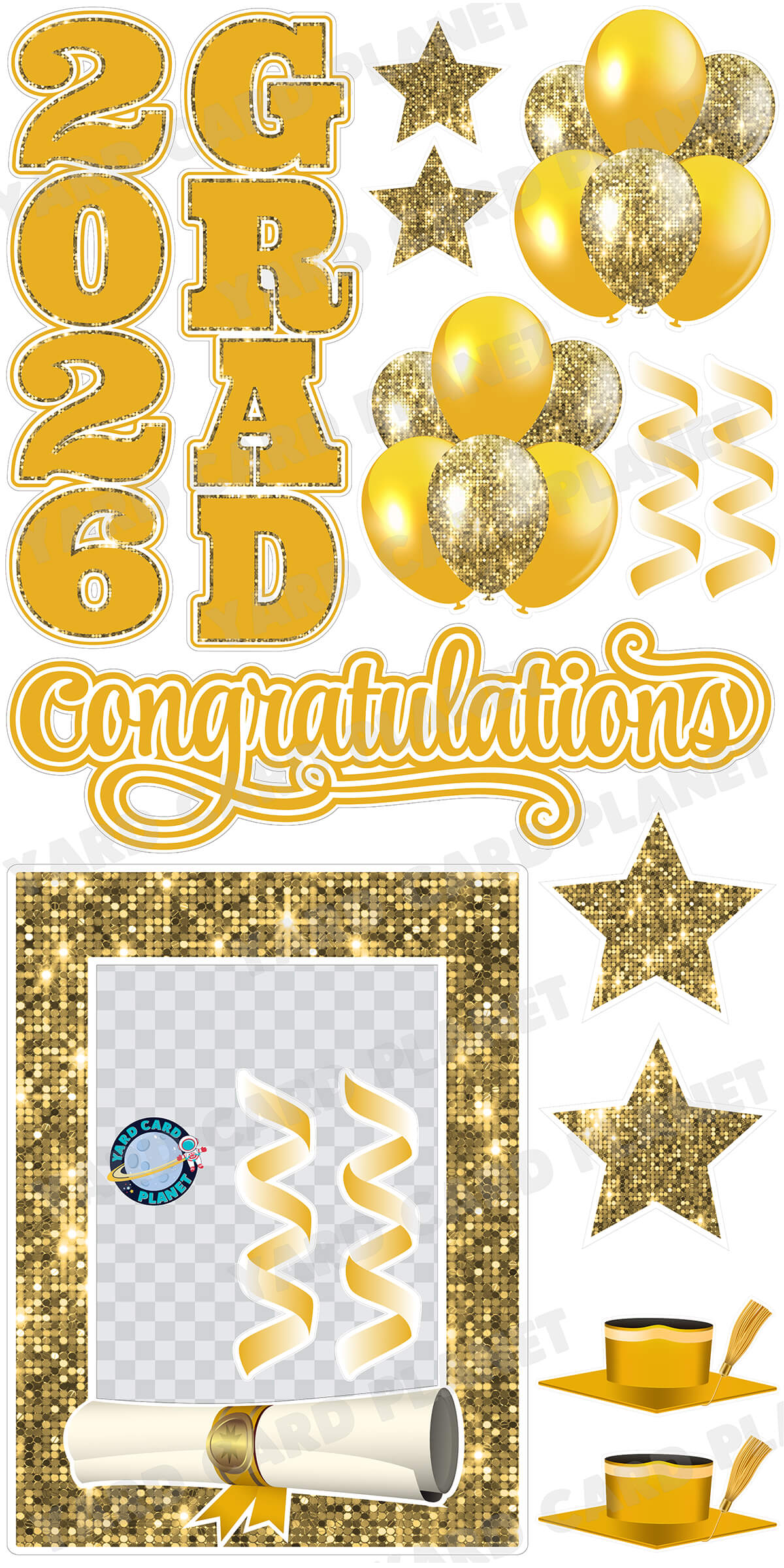 Gold Solid and Sequin Pattern 2026 EZ Quick Frame, EZ Quick Sign and Towers Yard Card Flair Set