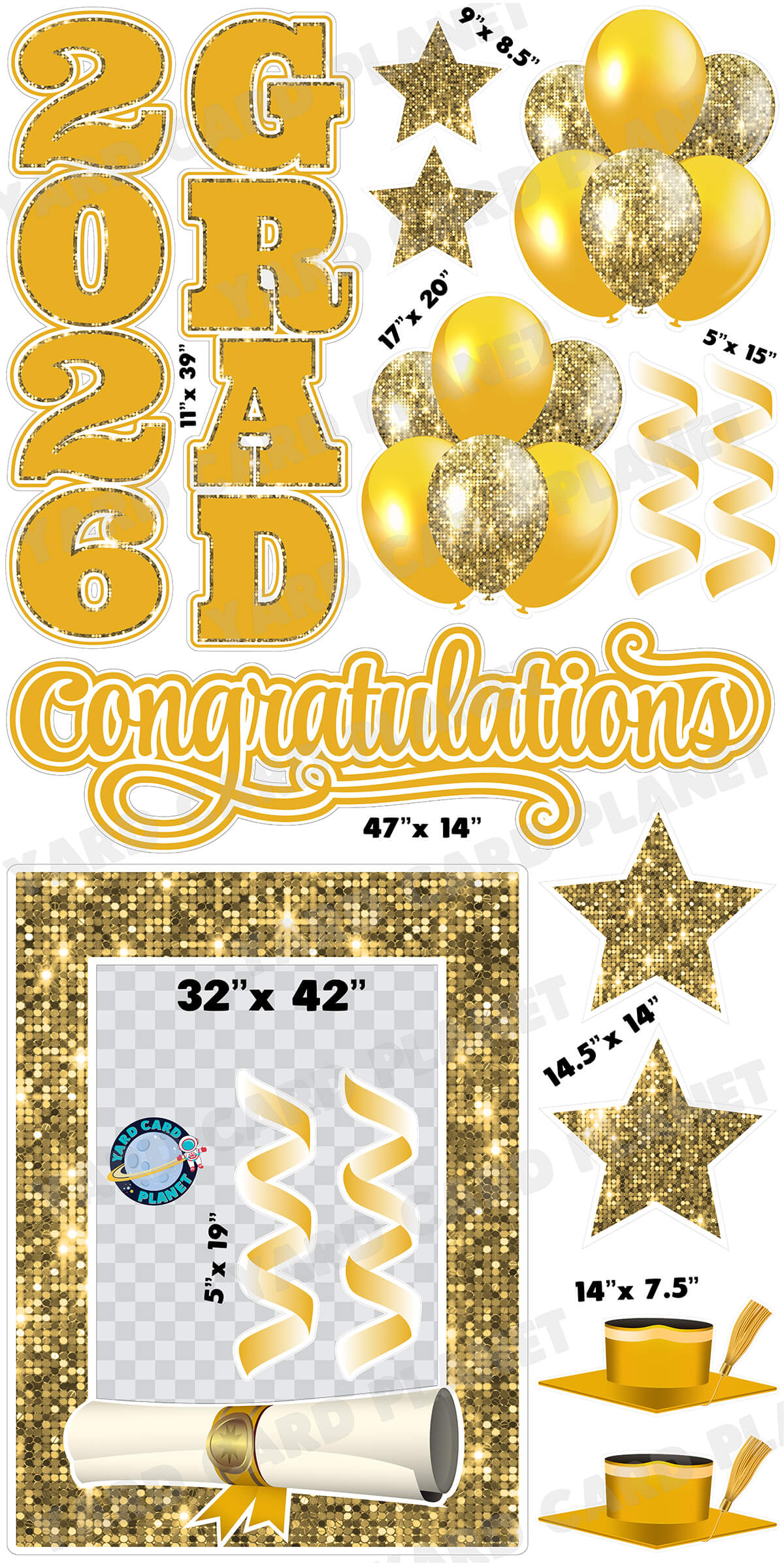 Gold Solid and Sequin Pattern 2026 EZ Quick Frame, EZ Quick Sign and Towers Yard Card Flair Set