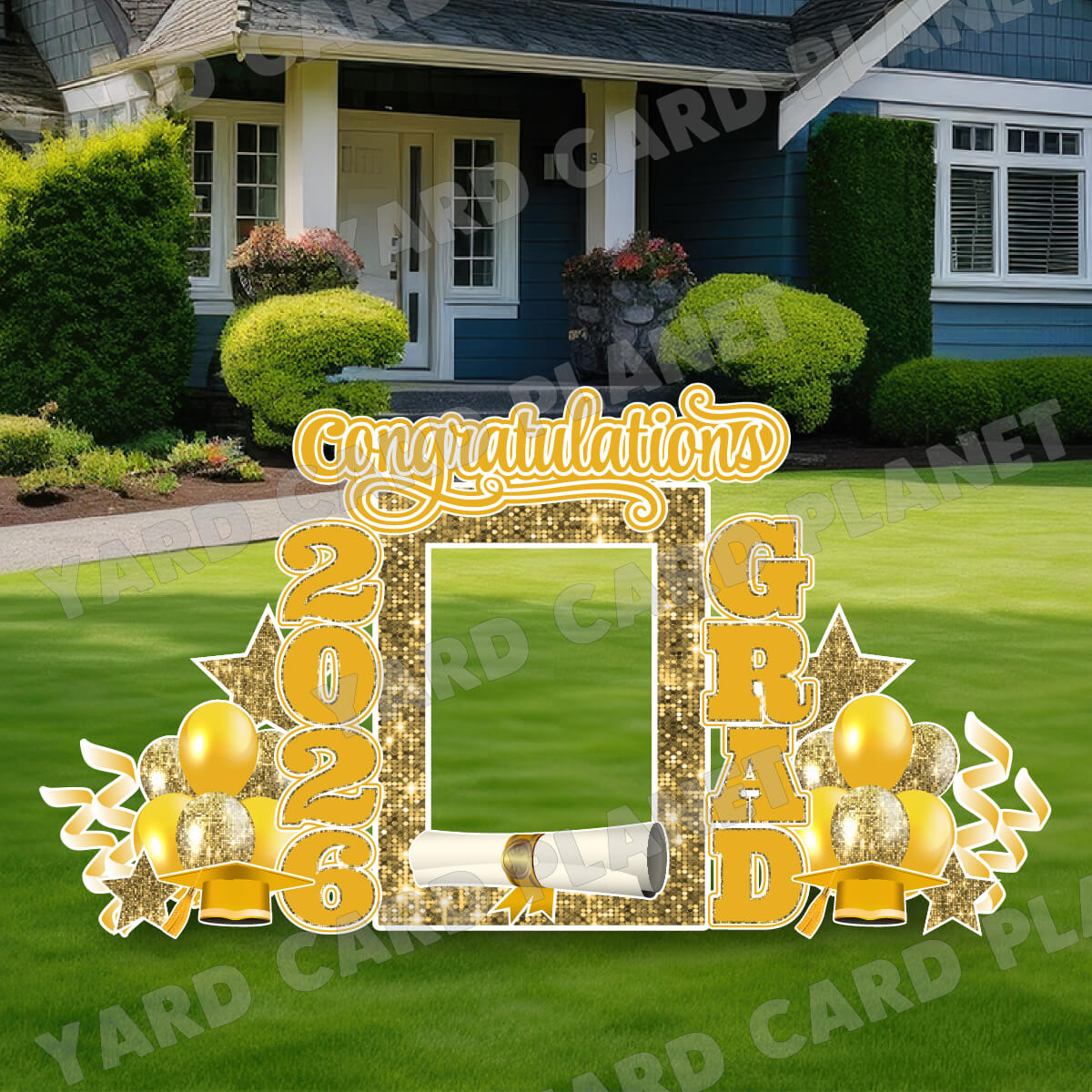 Gold Solid and Sequin Pattern 2026 EZ Quick Frame, EZ Quick Sign and Towers Yard Card Flair Set