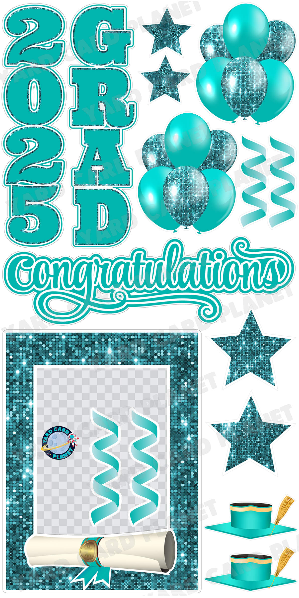 Teal Solid and Sequin Pattern 2025 EZ Quick Frame, EZ Quick Sign and Towers Yard Card Flair Set