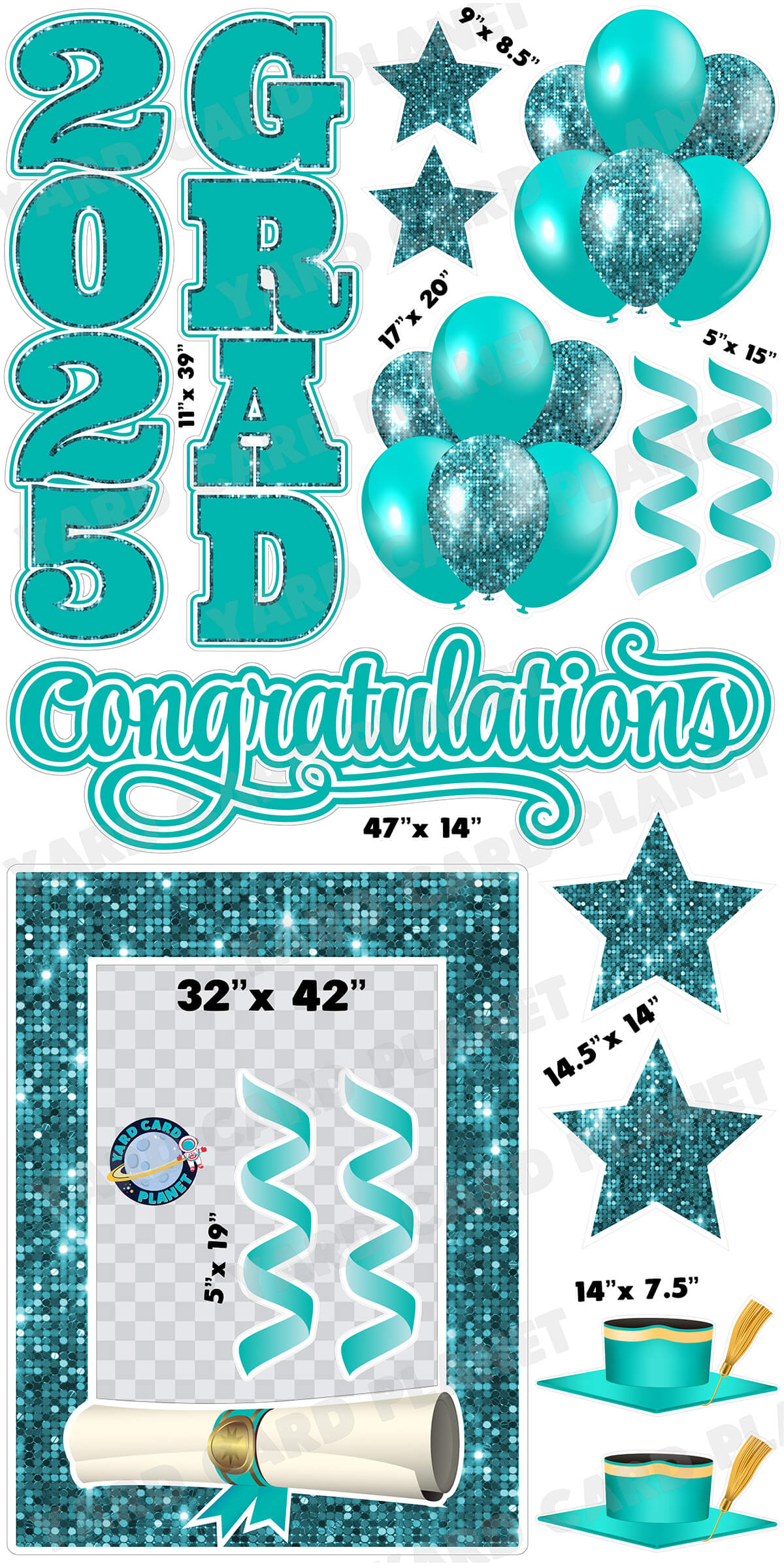Teal Solid and Sequin Pattern 2025 EZ Quick Frame, EZ Quick Sign and Towers Yard Card Flair Set