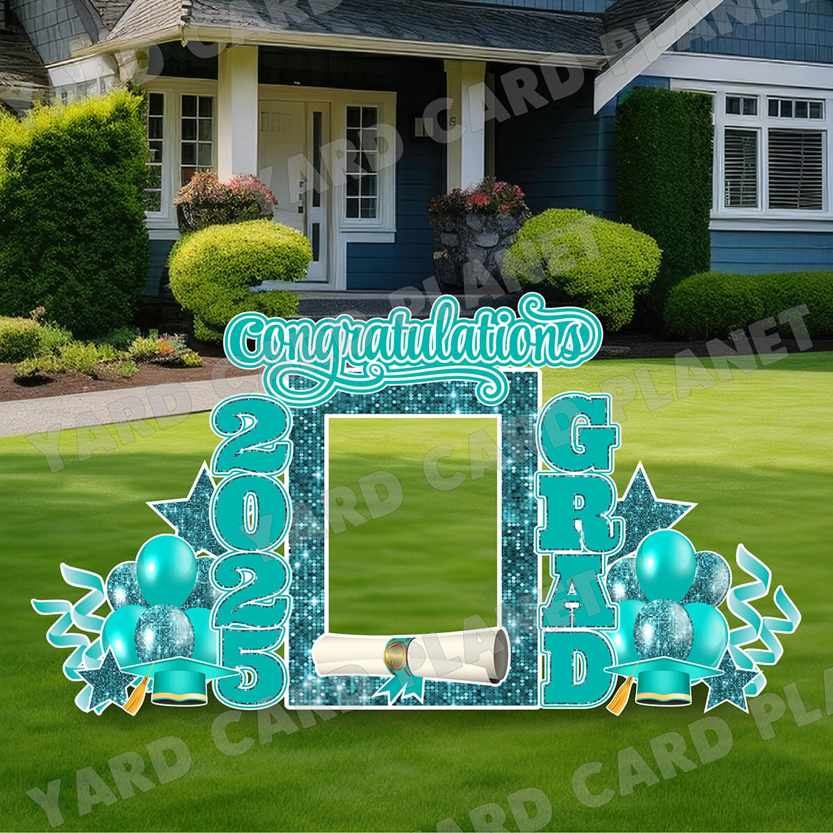 Teal Solid and Sequin Pattern 2025 EZ Quick Frame, EZ Quick Sign and Towers Yard Card Flair Set