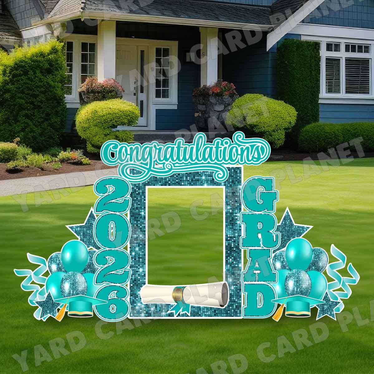 Teal Solid and Sequin Pattern 2026 EZ Quick Frame, EZ Quick Sign and Towers Yard Card Flair Set