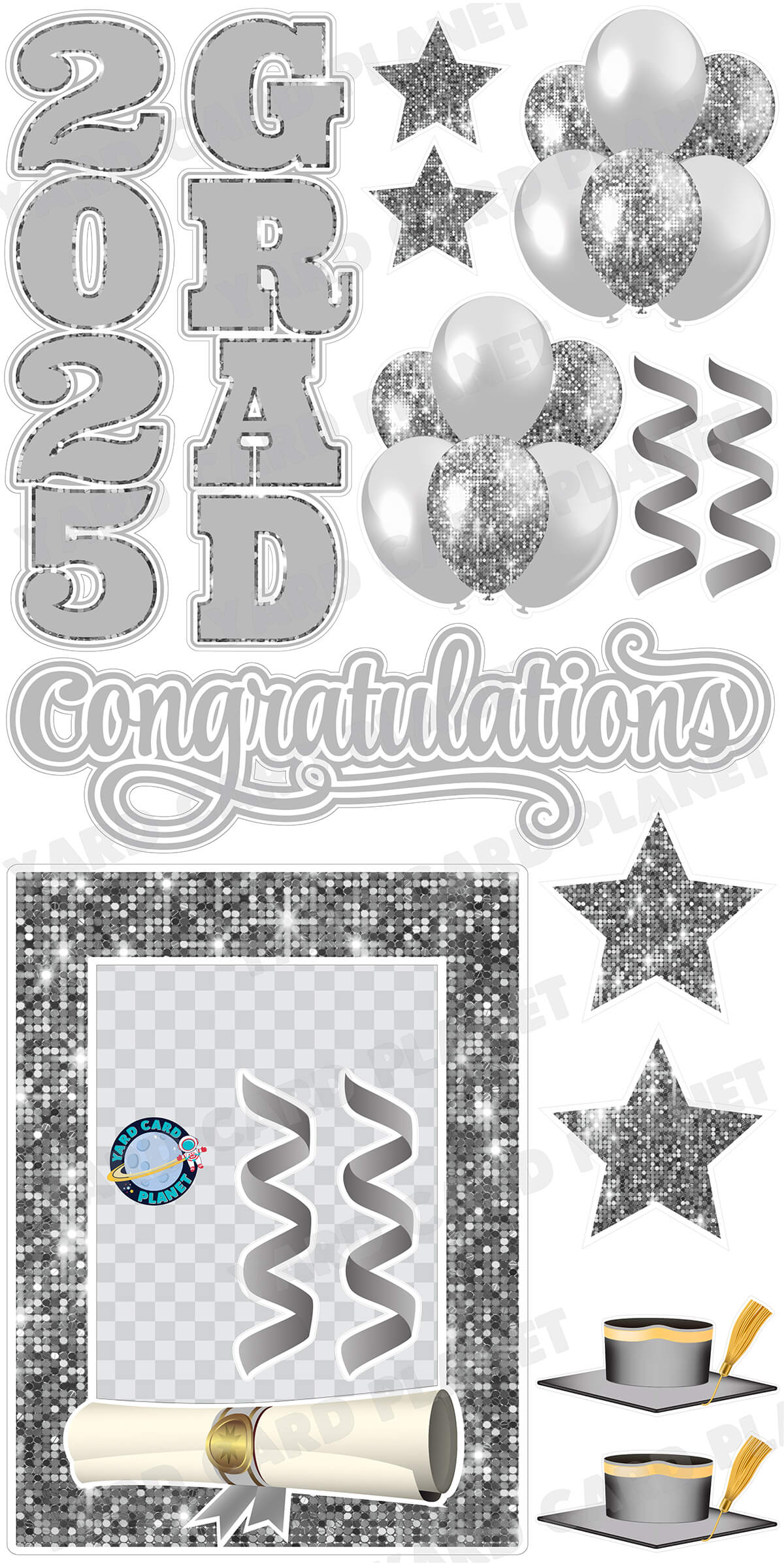 Silver Solid and Sequin Pattern 2025 EZ Quick Frame, EZ Quick Sign and Towers Yard Card Flair Set