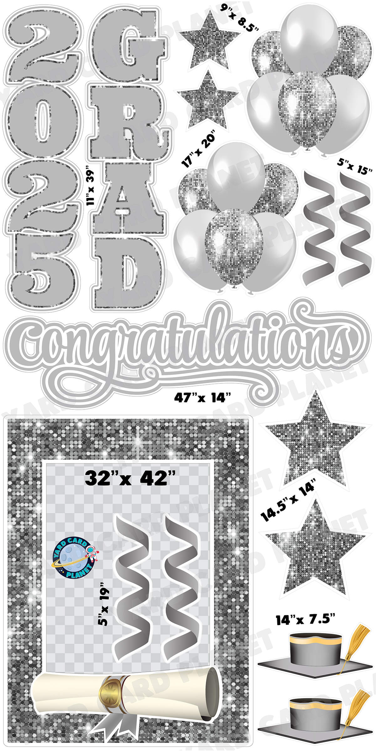 Silver Solid and Sequin Pattern 2025 EZ Quick Frame, EZ Quick Sign and Towers Yard Card Flair Set