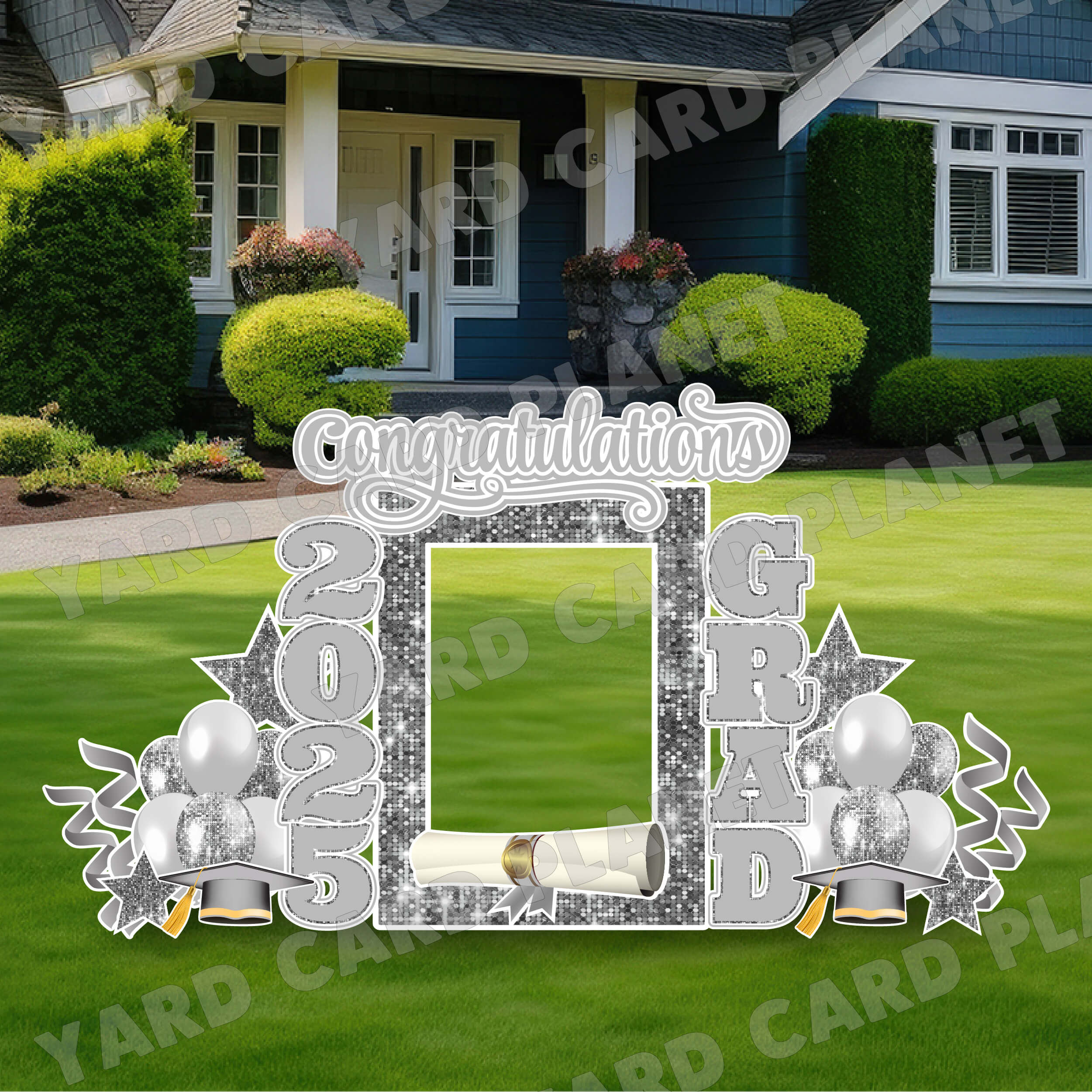Silver Solid and Sequin Pattern 2025 EZ Quick Frame, EZ Quick Sign and Towers Yard Card Flair Set