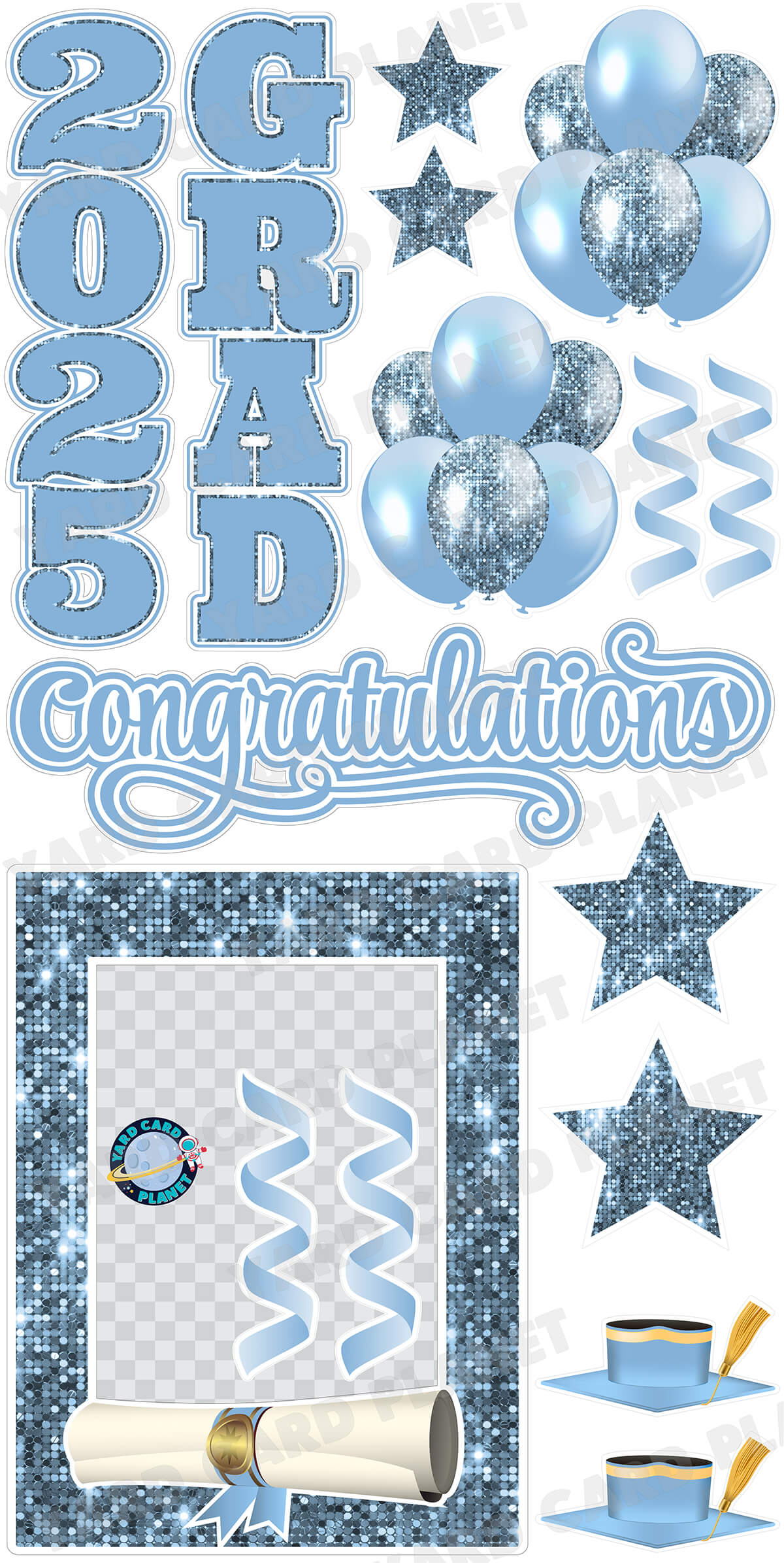 Baby Blue Solid and Sequin Pattern 2025 EZ Quick Frame, EZ Quick Sign and Towers Yard Card Flair Set