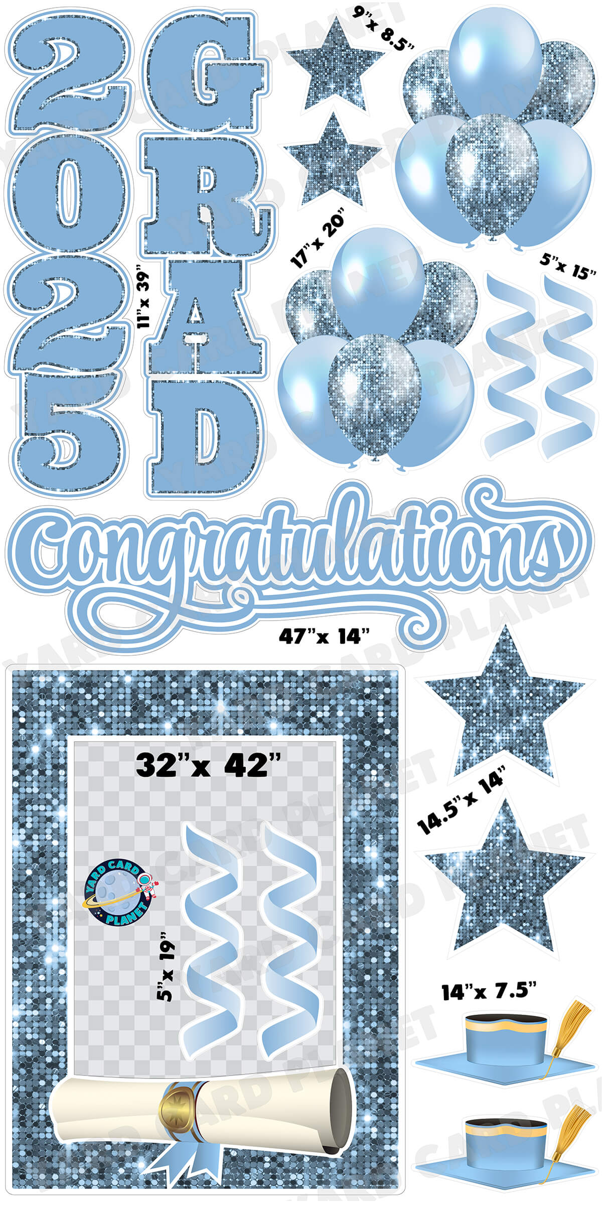Baby Blue Solid and Sequin Pattern 2025 EZ Quick Frame, EZ Quick Sign and Towers Yard Card Flair Set