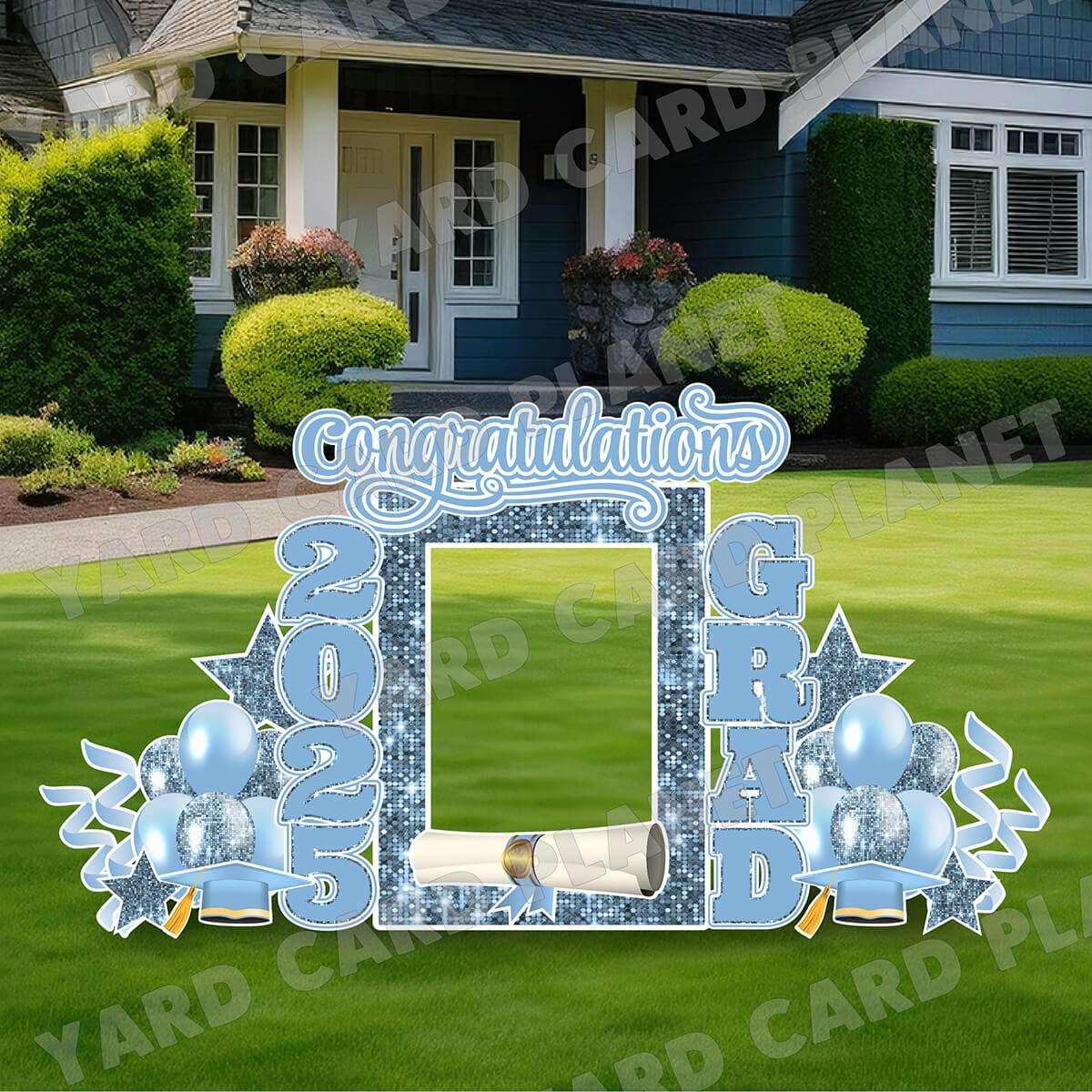 Baby Blue Solid and Sequin Pattern 2025 EZ Quick Frame, EZ Quick Sign and Towers Yard Card Flair Set