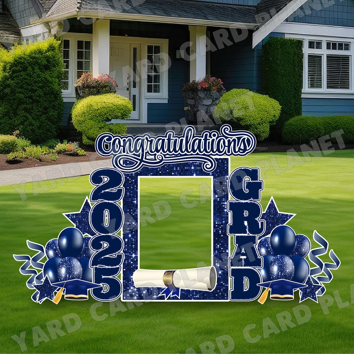Navy Blue Solid and Sequin Pattern 2025 EZ Quick Frame, EZ Quick Sign and Towers Yard Card Flair Set