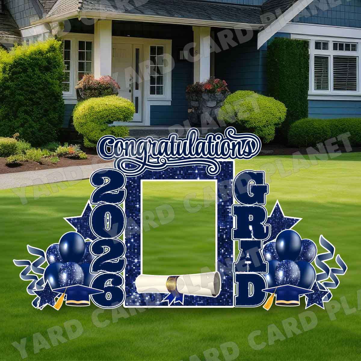 Navy Blue Solid and Sequin Pattern 2026 EZ Quick Frame, EZ Quick Sign and Towers Yard Card Flair Set