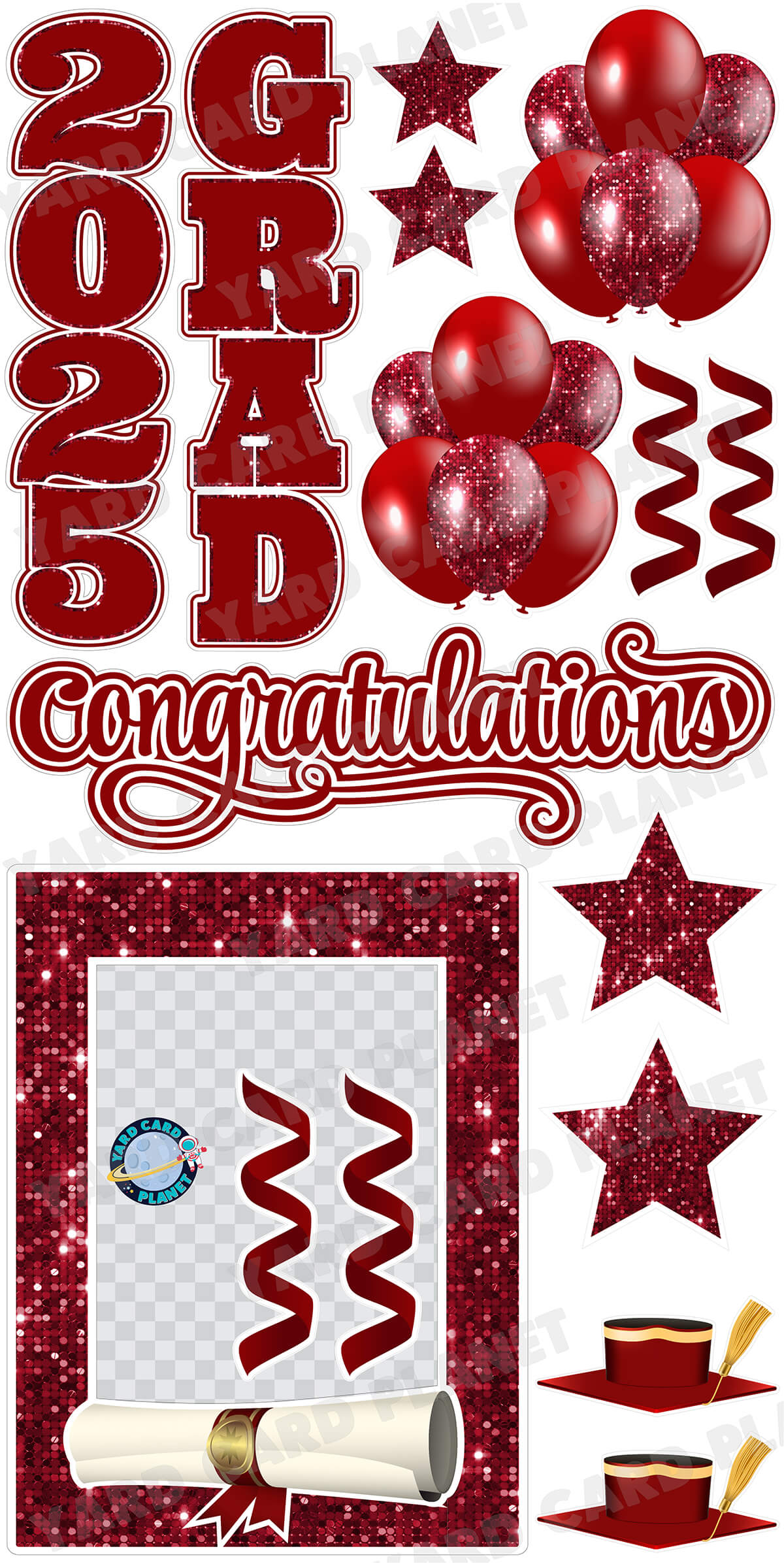 Maroon Solid and Sequin Pattern 2025 EZ Quick Frame, EZ Quick Sign and Towers Yard Card Flair Set