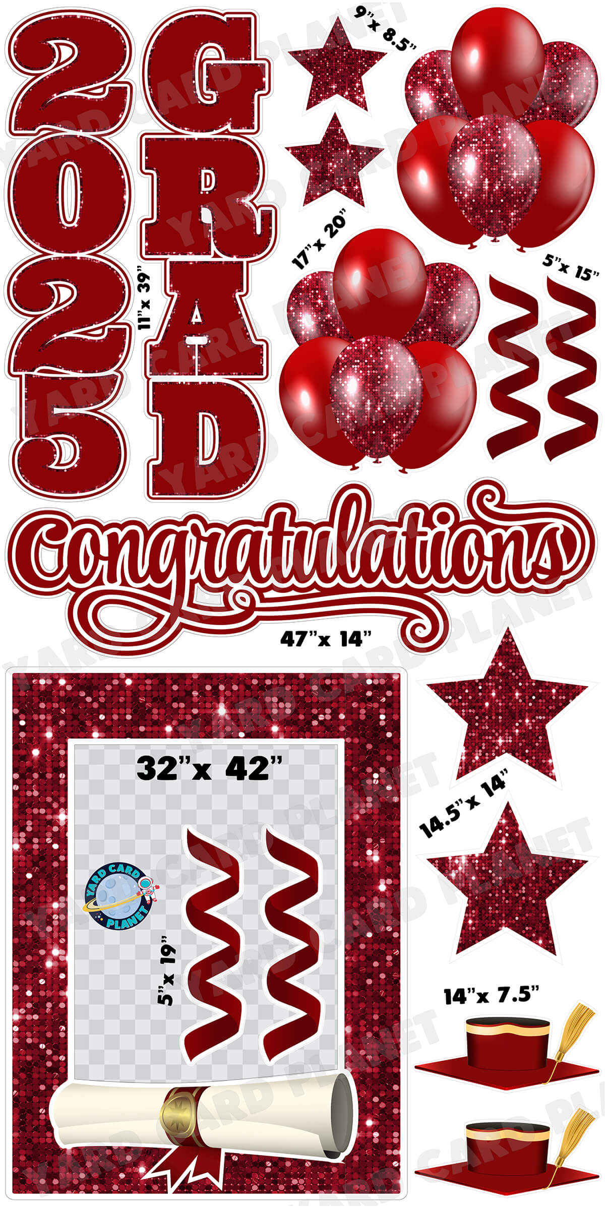 Maroon Solid and Sequin Pattern 2025 EZ Quick Frame, EZ Quick Sign and Towers Yard Card Flair Set