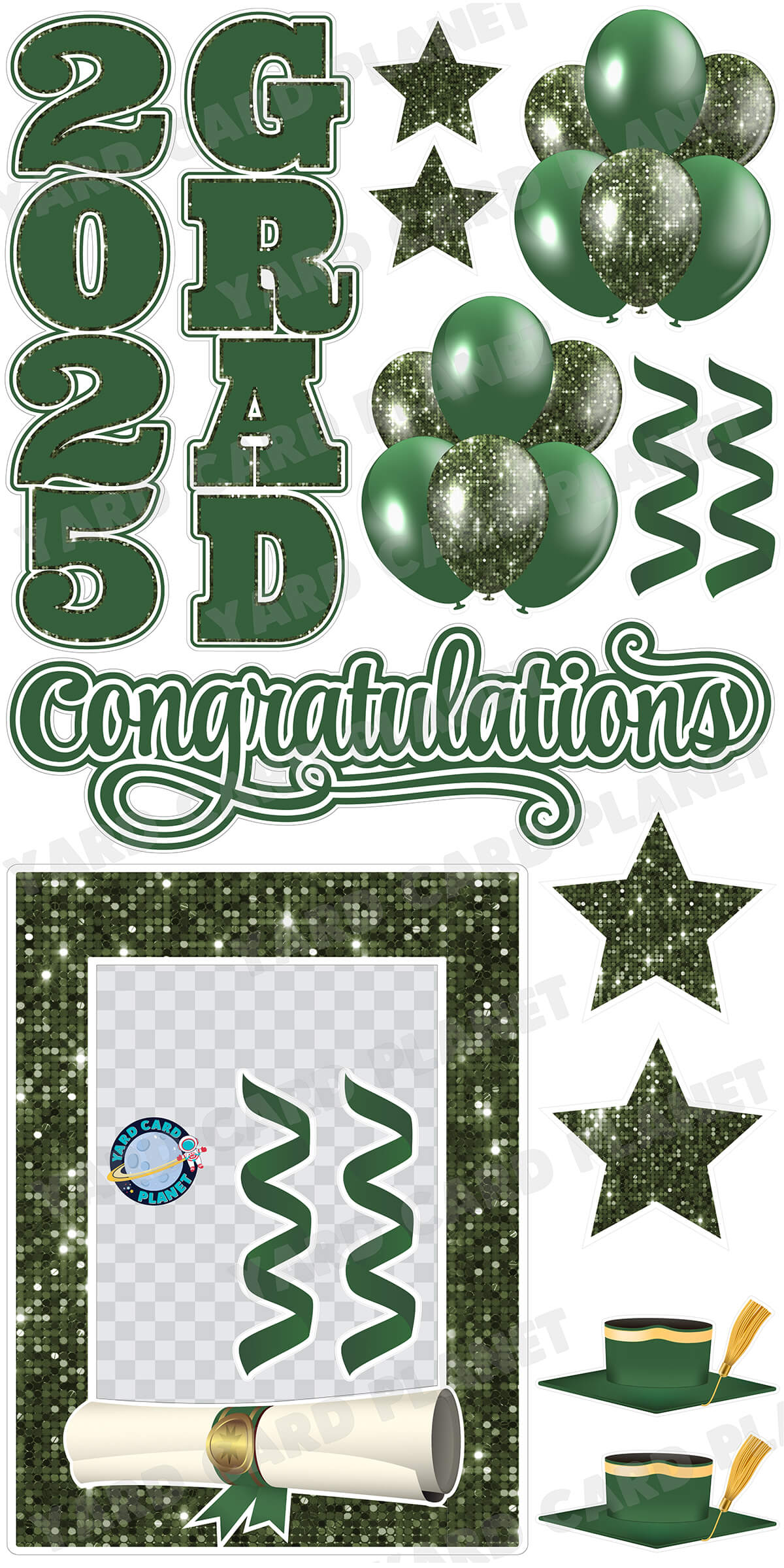 Hunter Green Solid and Sequin Pattern 2025 EZ Quick Frame, EZ Quick Sign and Towers Yard Card Flair Set
