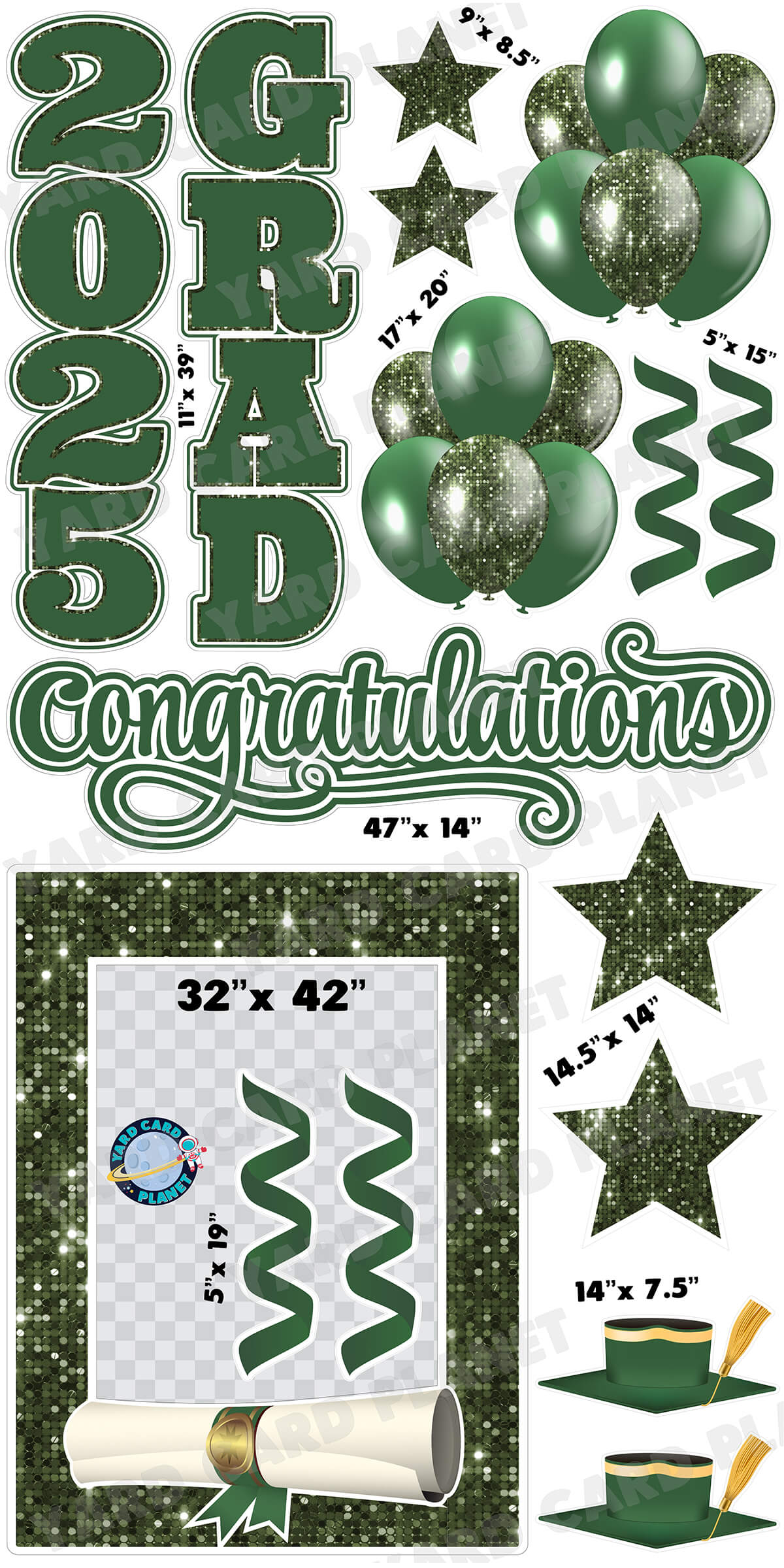 Hunter Green Solid and Sequin Pattern 2025 EZ Quick Frame, EZ Quick Sign and Towers Yard Card Flair Set
