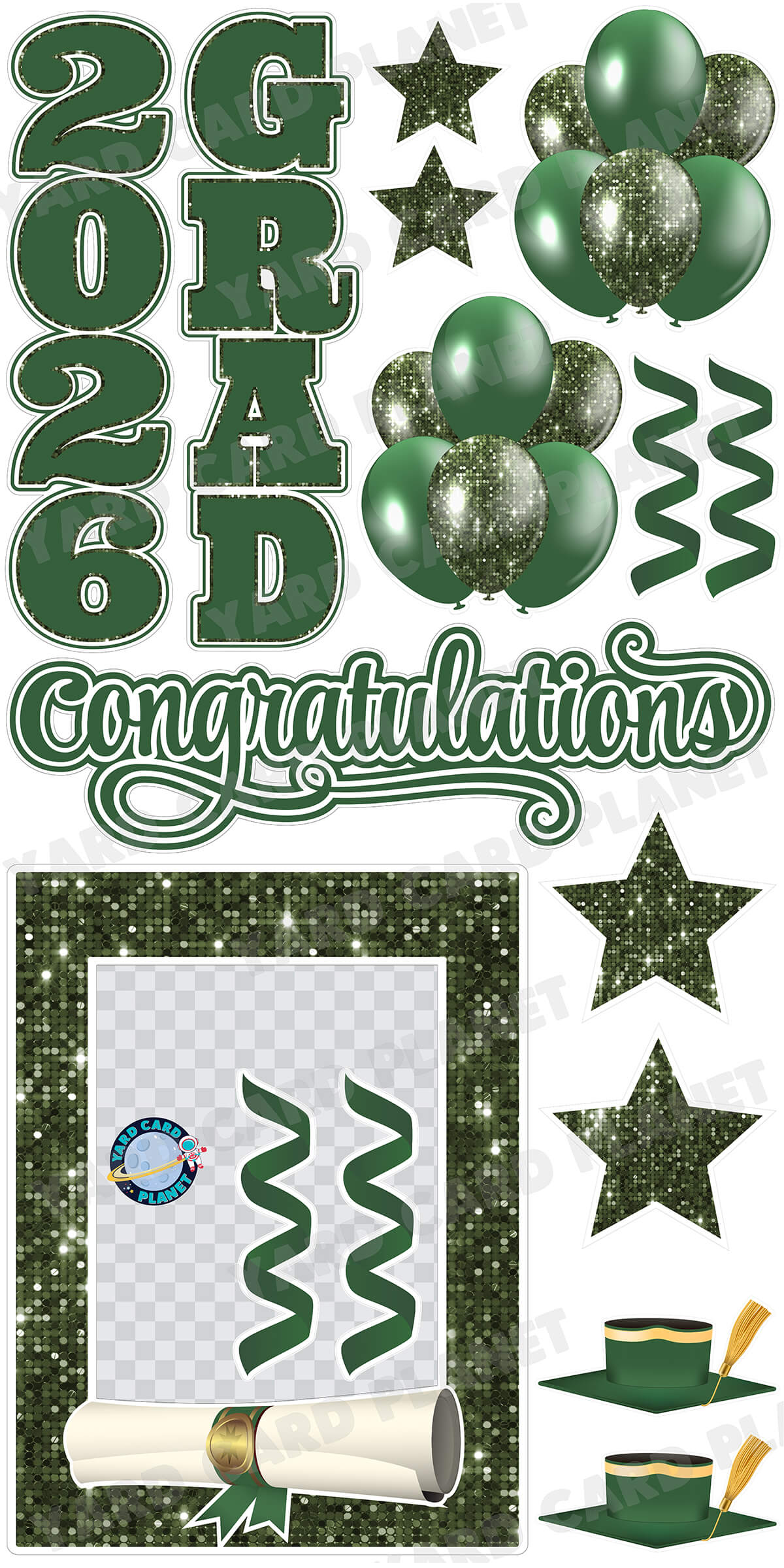 Hunter Green Solid and Sequin Pattern 2026 EZ Quick Frame, EZ Quick Sign and Towers Yard Card Flair Set
