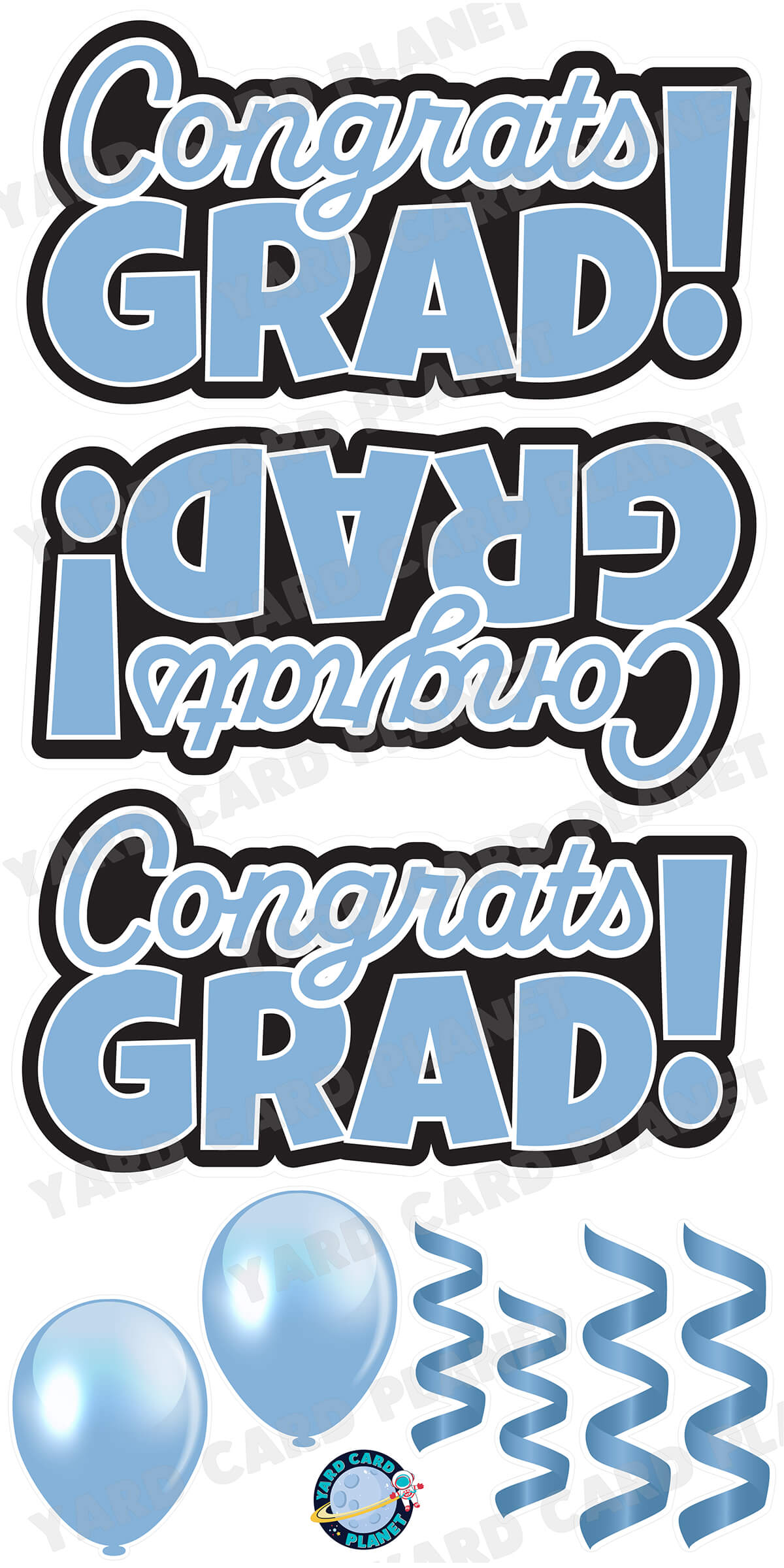 Baby Blue Congrats Grad EZ Quick Signs with Matching Balloons and Streamers Yard Card Flair Set