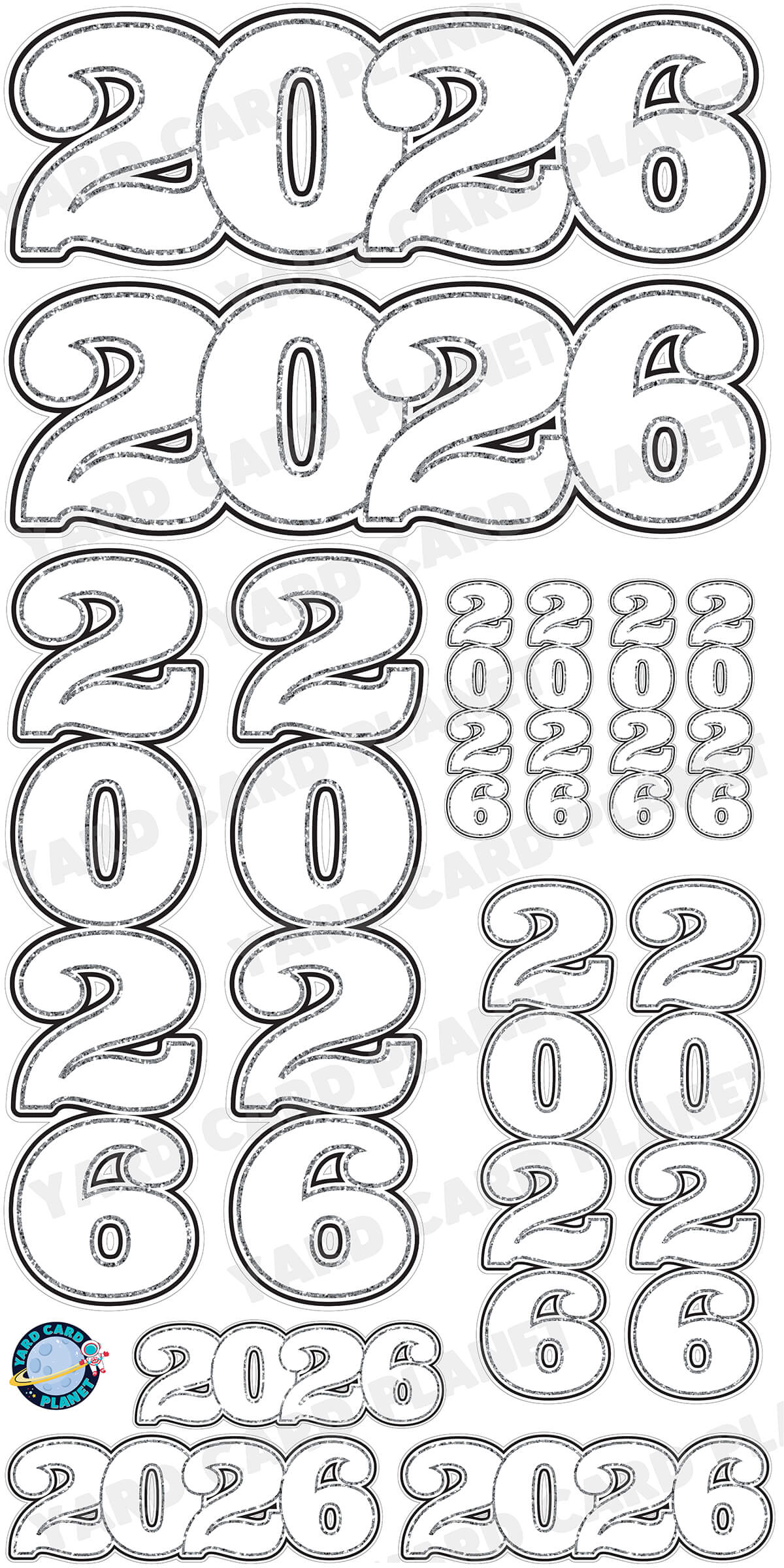 White Solid with Glitter Pattern Trim 2026 EZ Quick Signs and Towers Yard Card Set