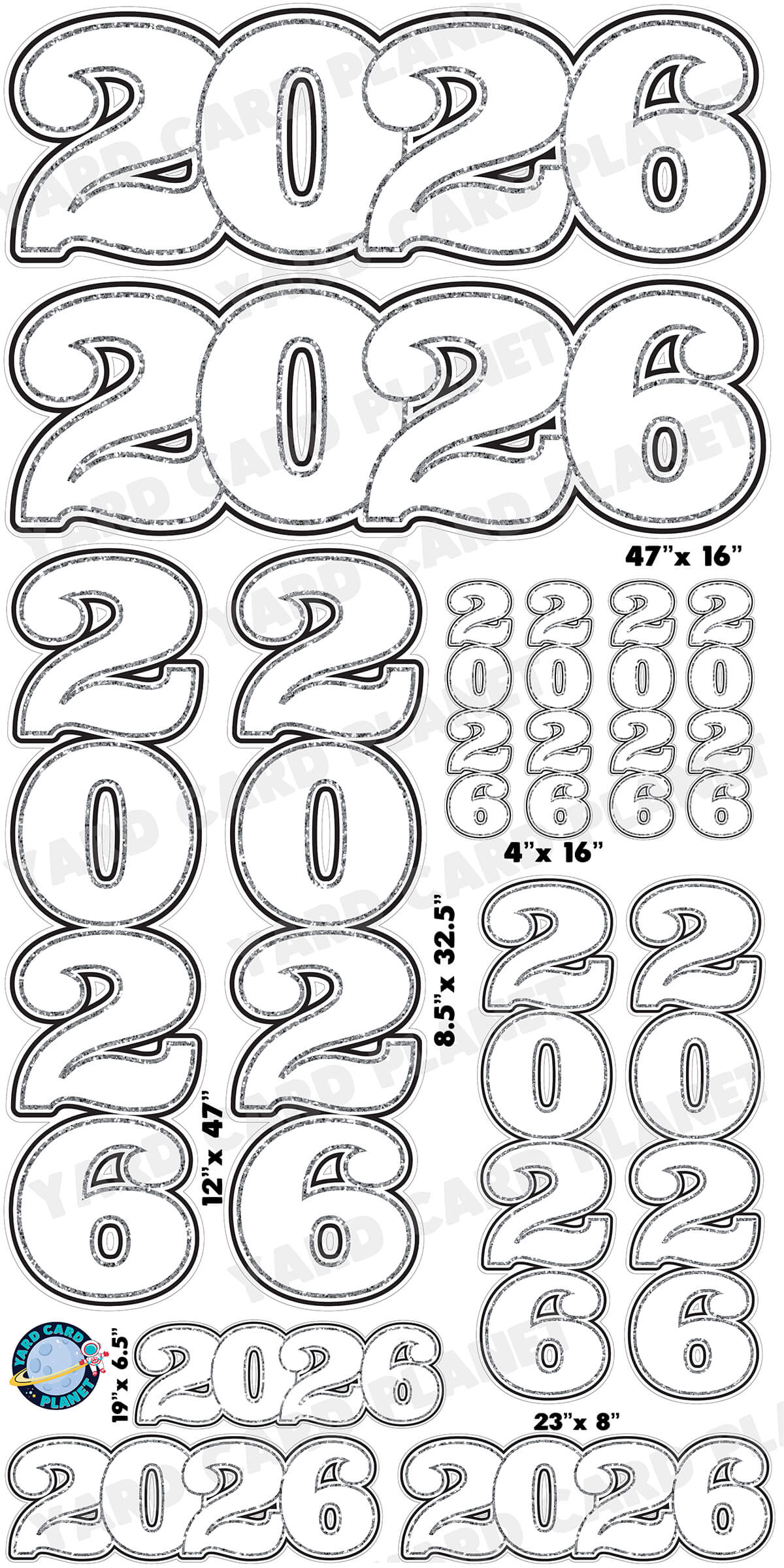 White Solid with Glitter Pattern Trim 2026 EZ Quick Signs and Towers Yard Card Set