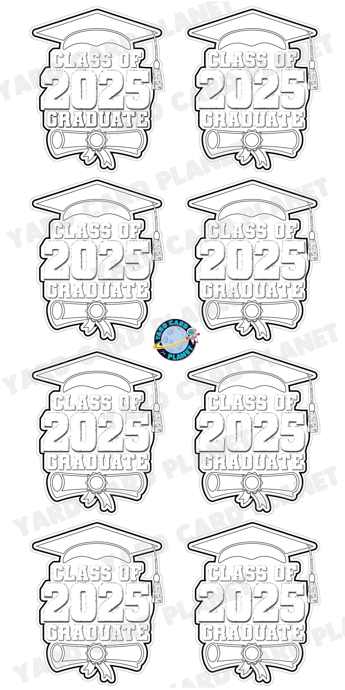 Class of 2025 Graduate Yard Card Sign Keepsakes in Solid Colors with Glitter Accent - (Available in Multiple Colors)