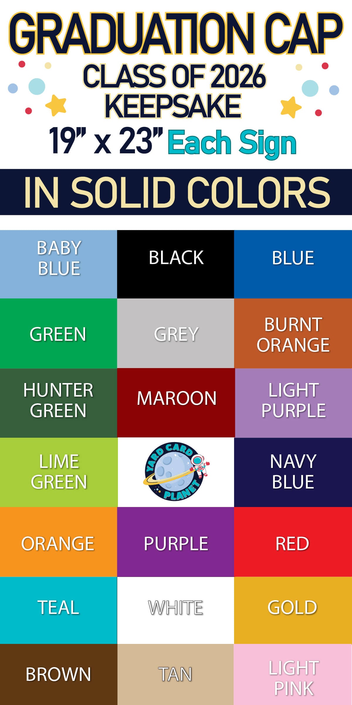 Class of 2026 Graduate Yard Card Sign Keepsakes in Solid Colors with Glitter Accent - (Available in Multiple Colors)