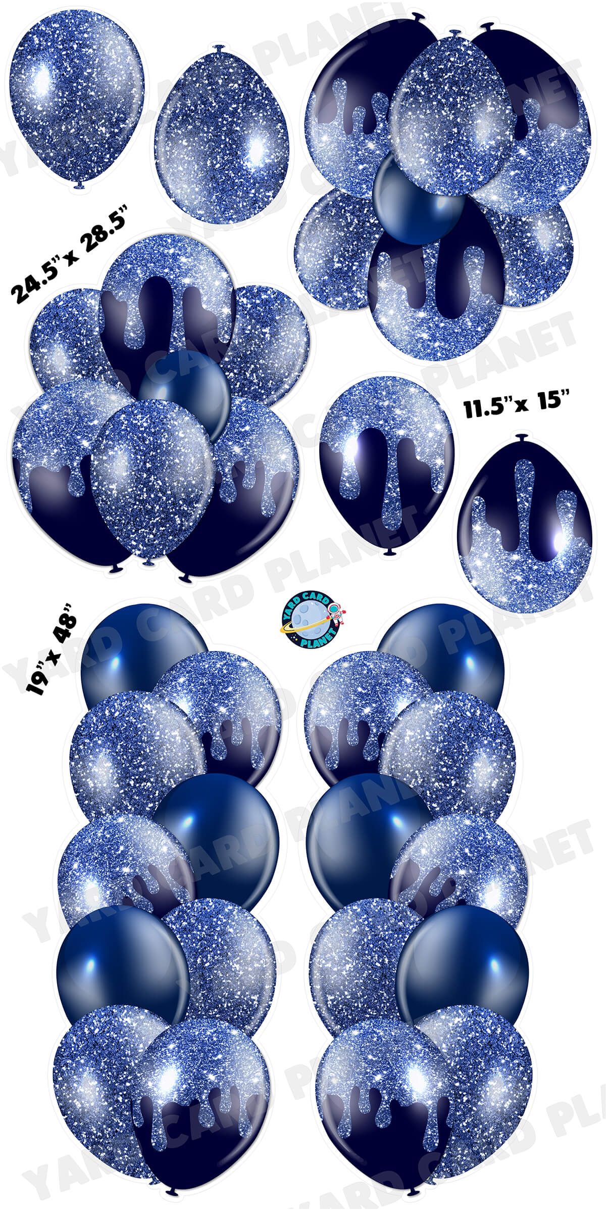 Navy Blue Glitter Balloon Towers, Bouquets and Singles Yard Card Set