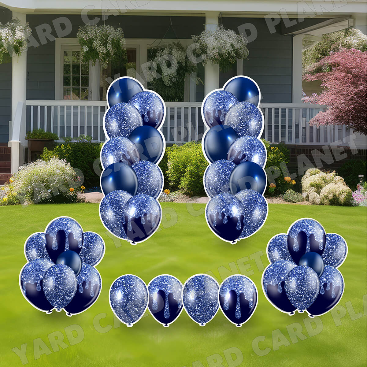 Navy Blue Glitter Balloon Towers, Bouquets and Singles Yard Card Set