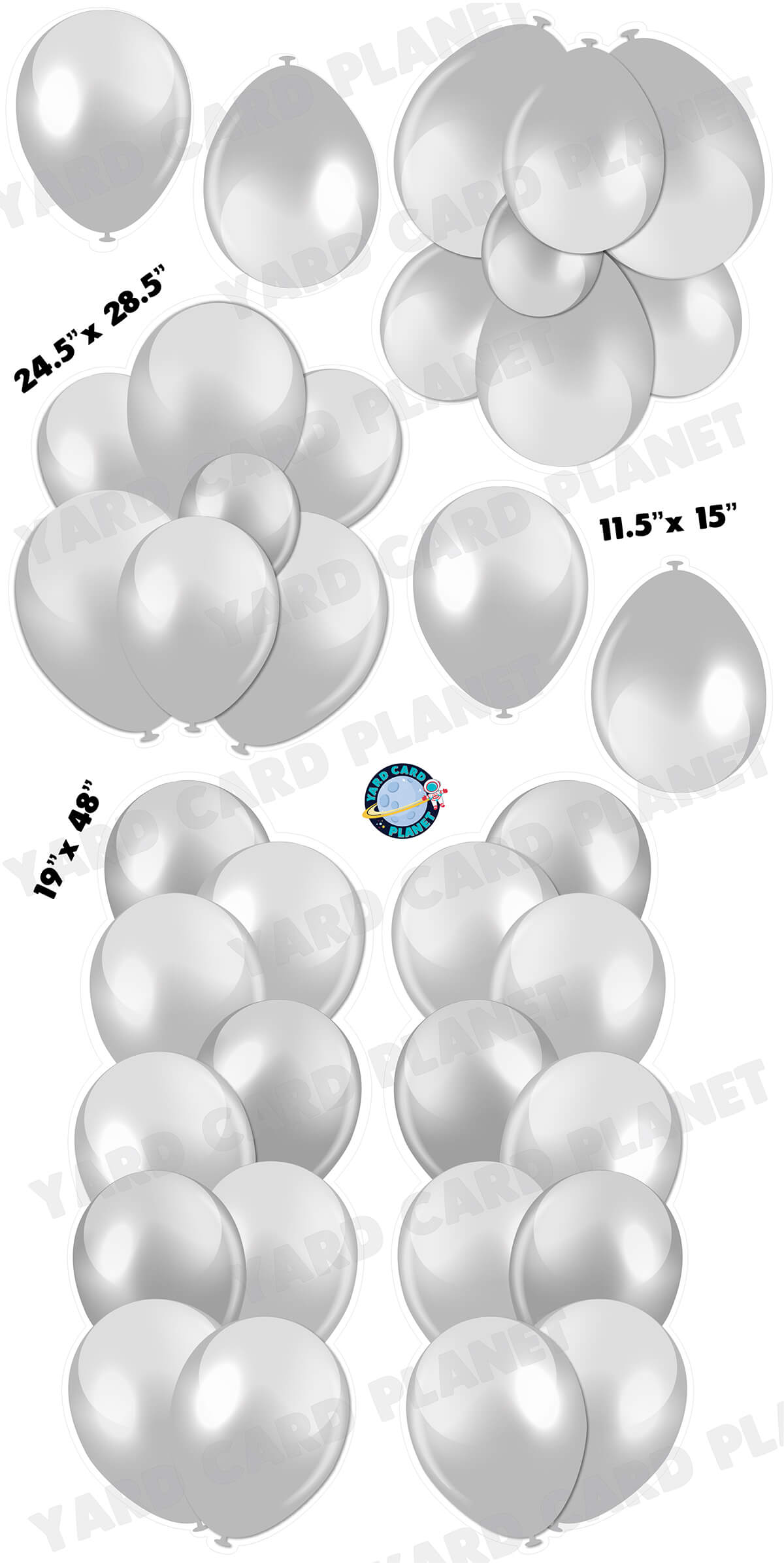Grey Balloon Towers, Bouquets and Singles Yard Card Set