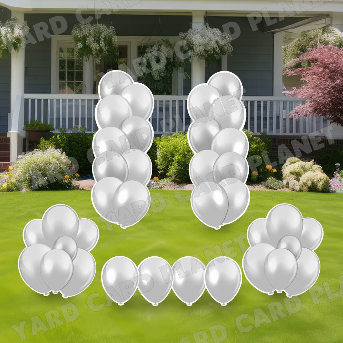Grey Balloon Towers, Bouquets and Singles Yard Card Set