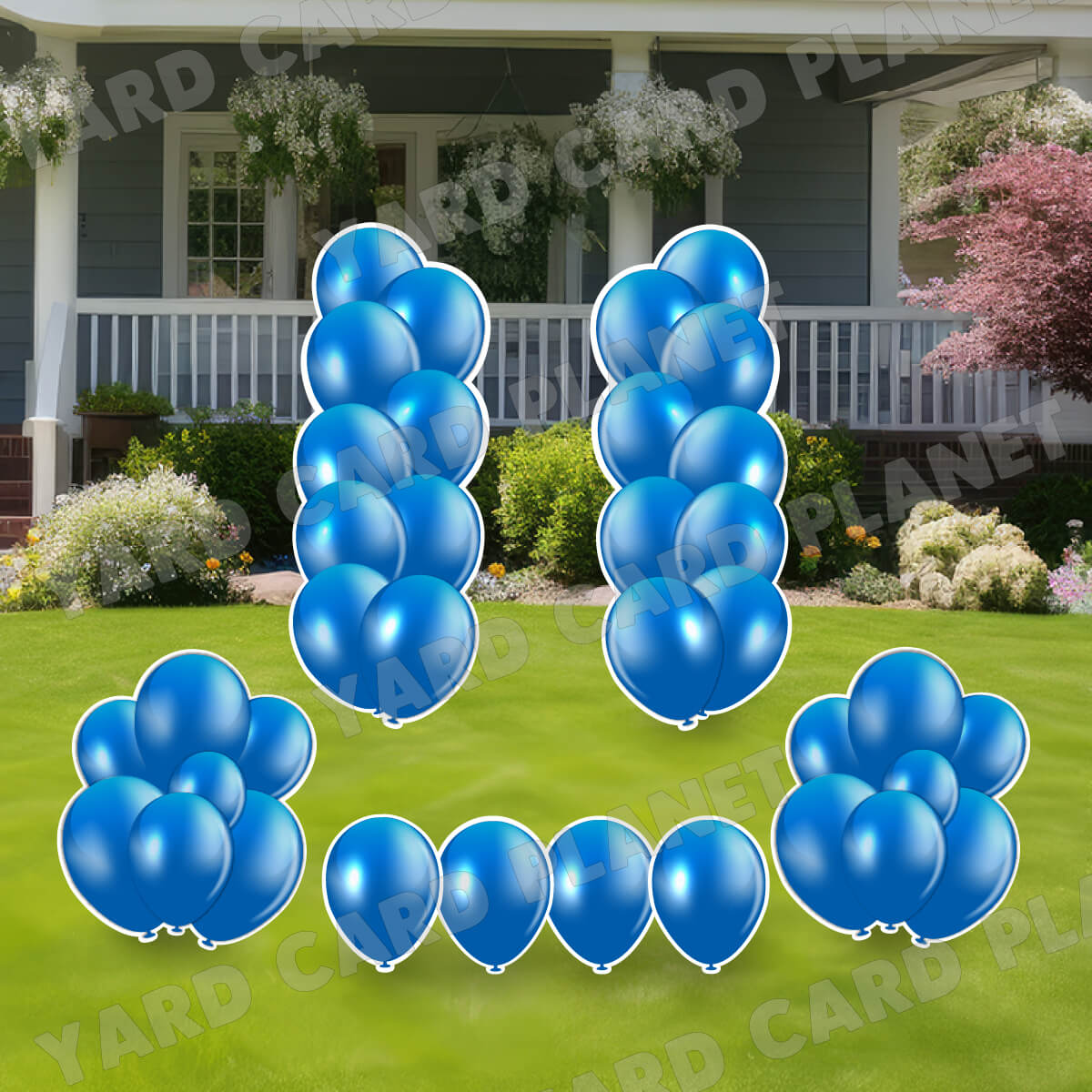 Blue Balloon Towers, Bouquets and Singles Yard Card Set