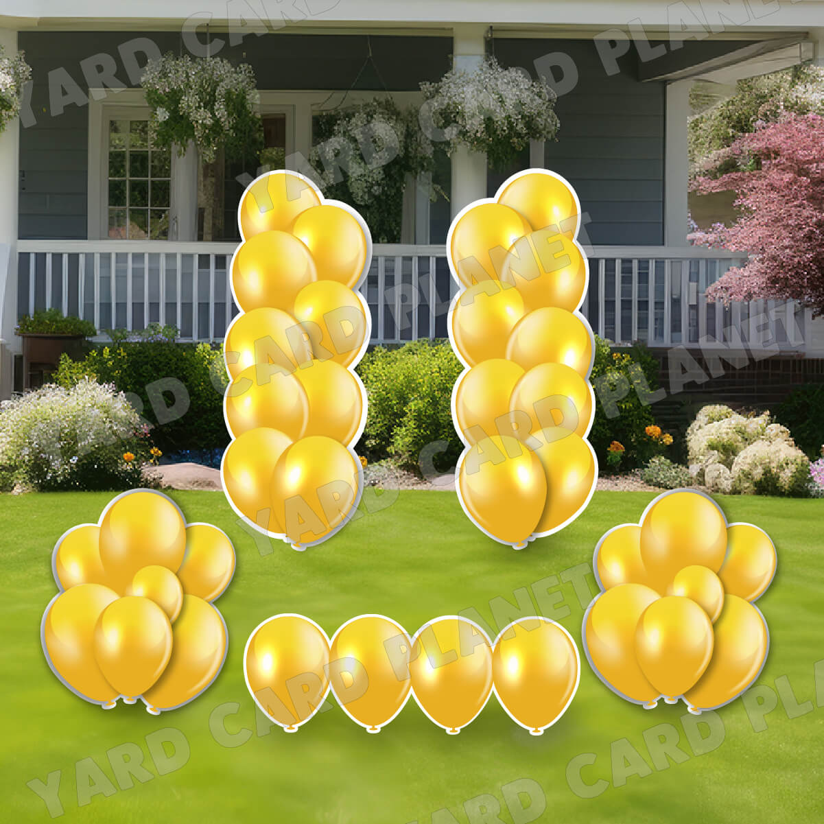 Gold Balloon Towers, Bouquets and Singles Yard Card Set
