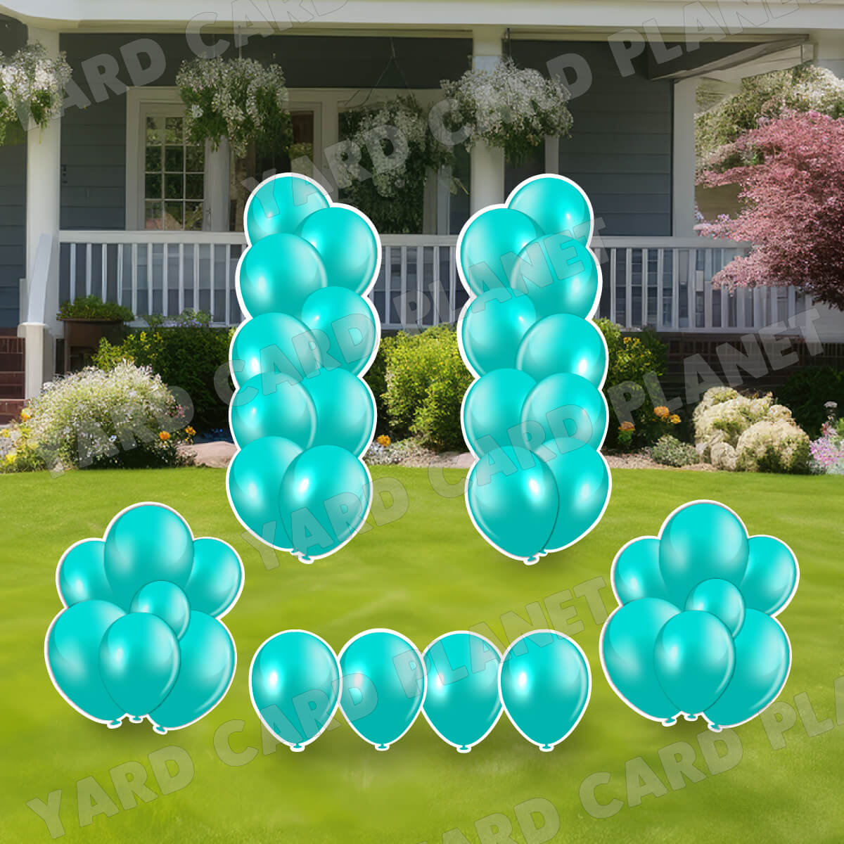 Teal Balloon Towers, Bouquets and Singles Yard Card Set