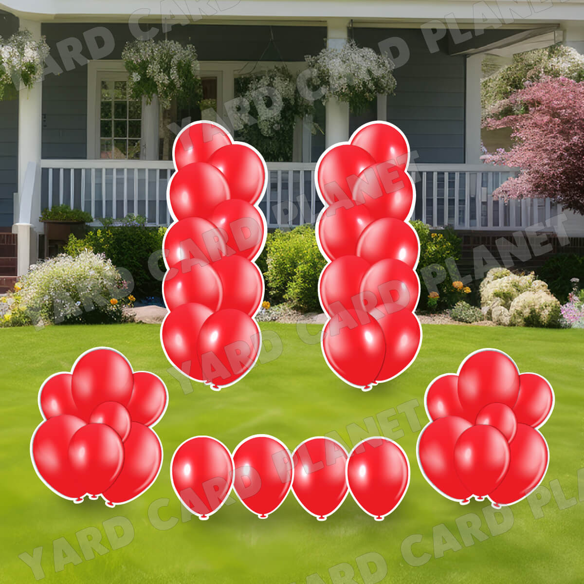Red Balloon Towers, Bouquets and Singles Yard Card Set
