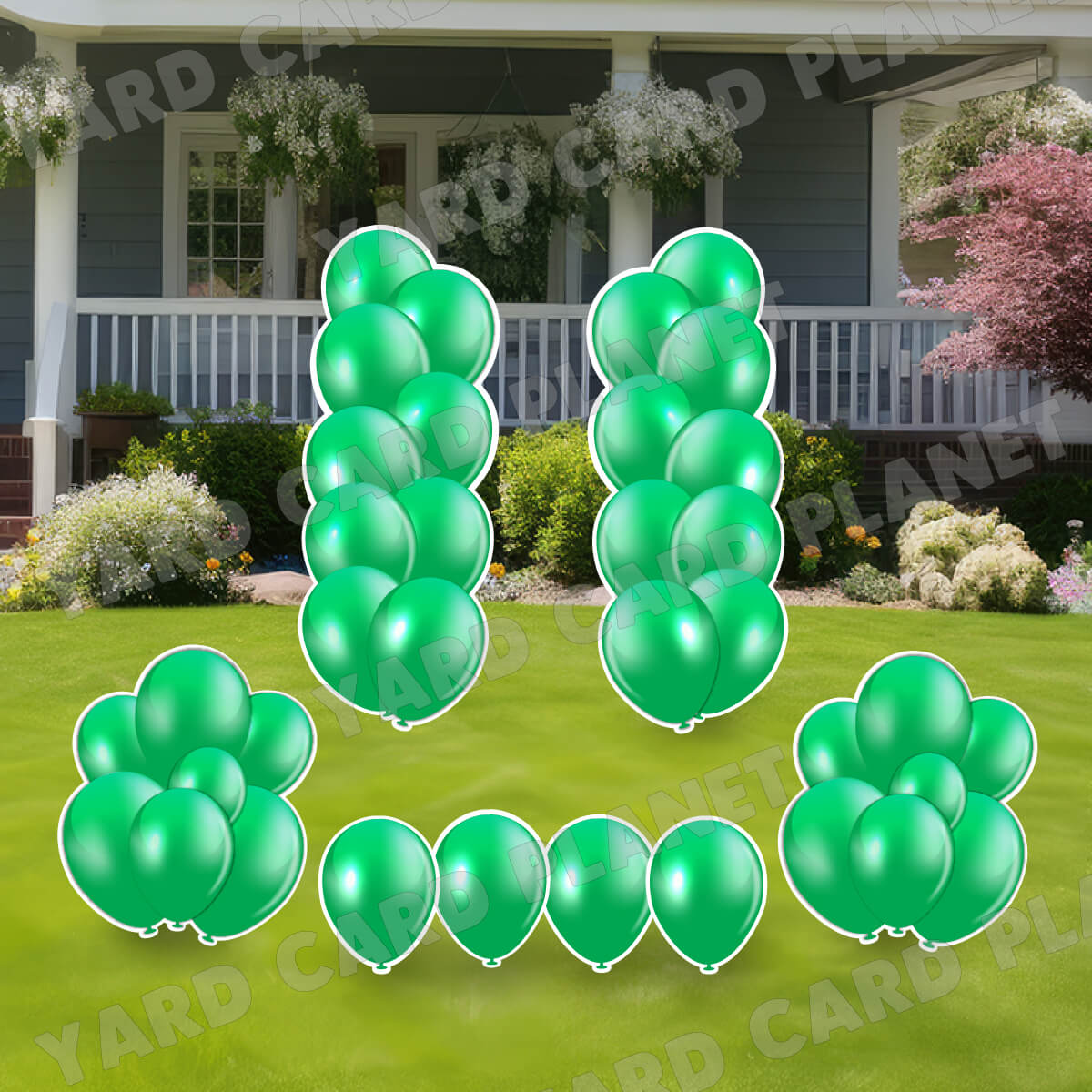 Green Balloon Towers, Bouquets and Singles Yard Card Set