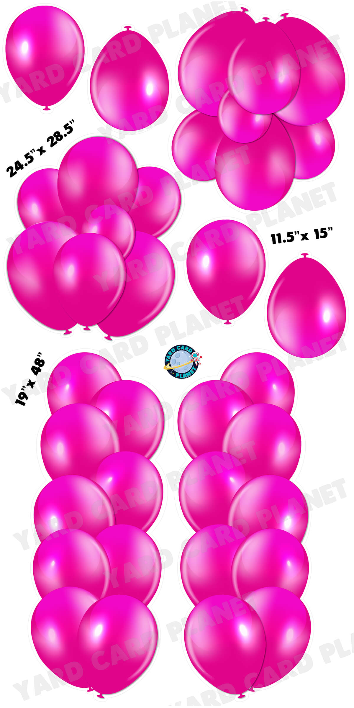 Hot Pink Balloon Towers, Bouquets and Singles Yard Card Set