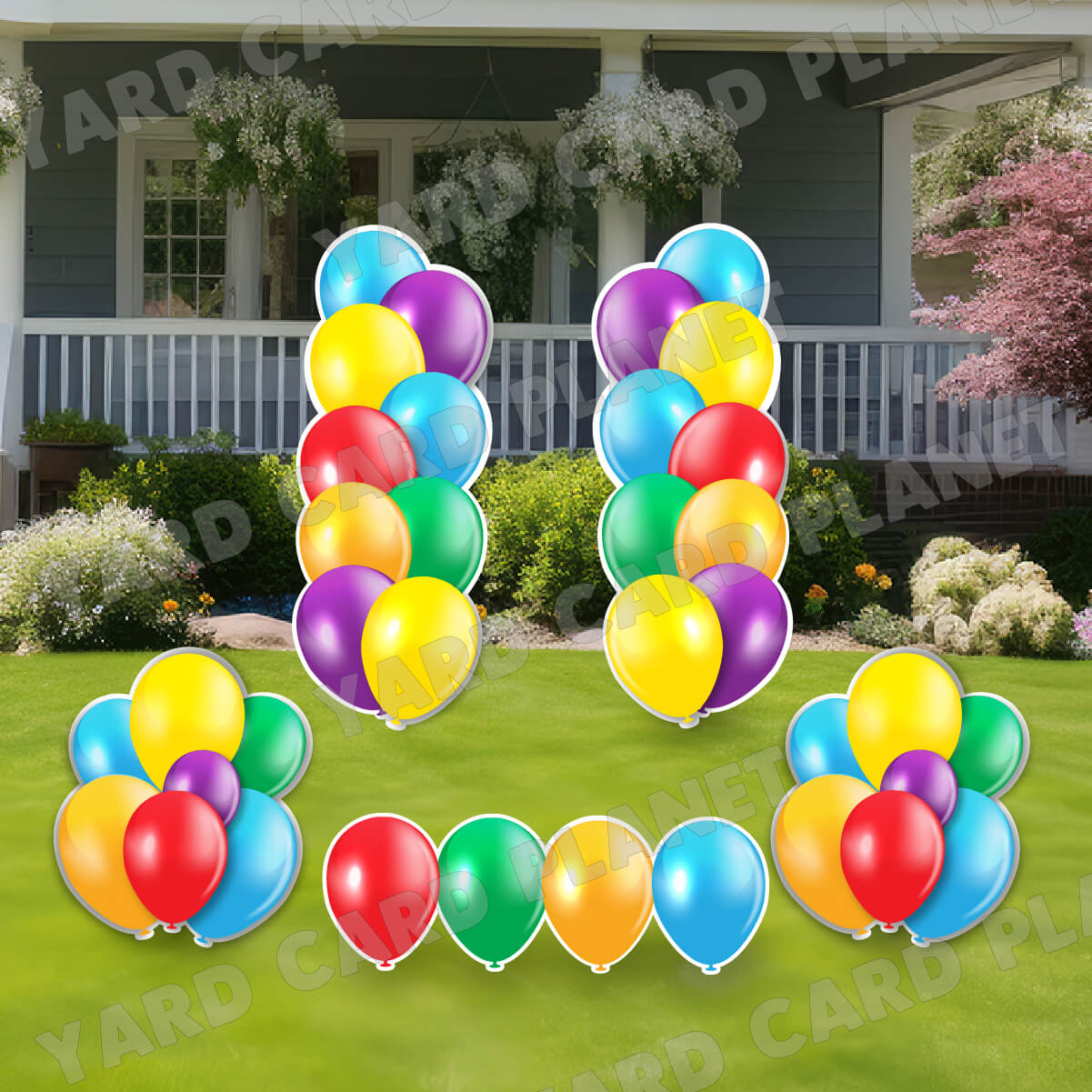 Color Wheel Balloon Towers, Bouquets and Singles Yard Card Set