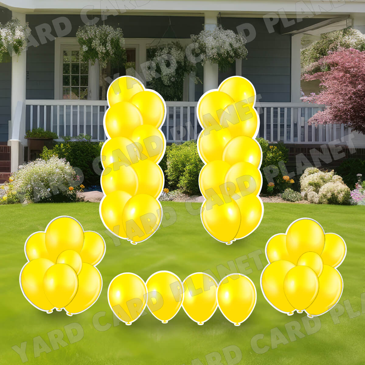 Yellow Balloon Towers, Bouquets and Singles Yard Card Set