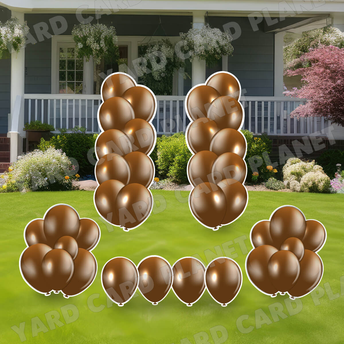 Brown Balloon Towers, Bouquets and Singles Yard Card Set