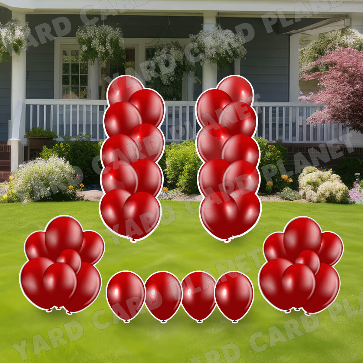 Maroon Balloon Towers, Bouquets and Singles Yard Card Set