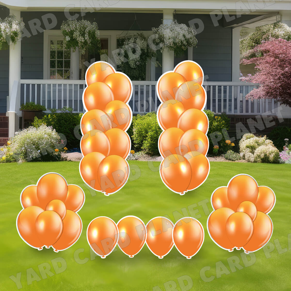 Orange Balloon Towers, Bouquets and Singles Yard Card Set