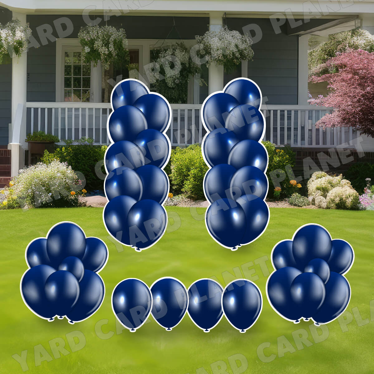 Navy Blue Balloon Towers, Bouquets and Singles Yard Card Set