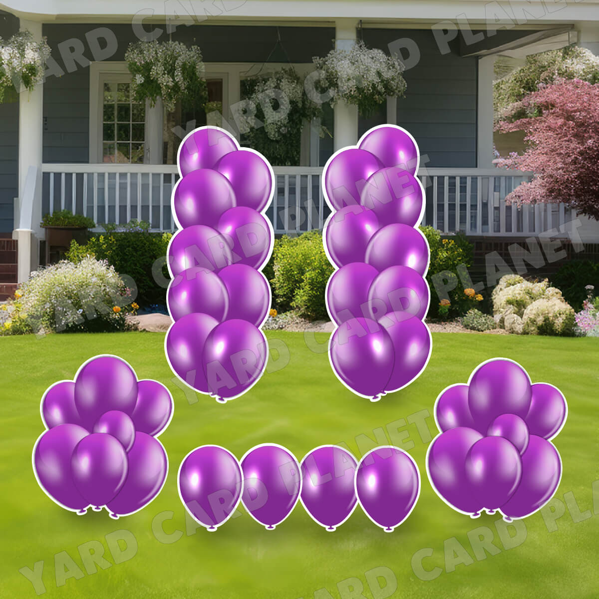 Purple Balloon Towers, Bouquets and Singles Yard Card Set