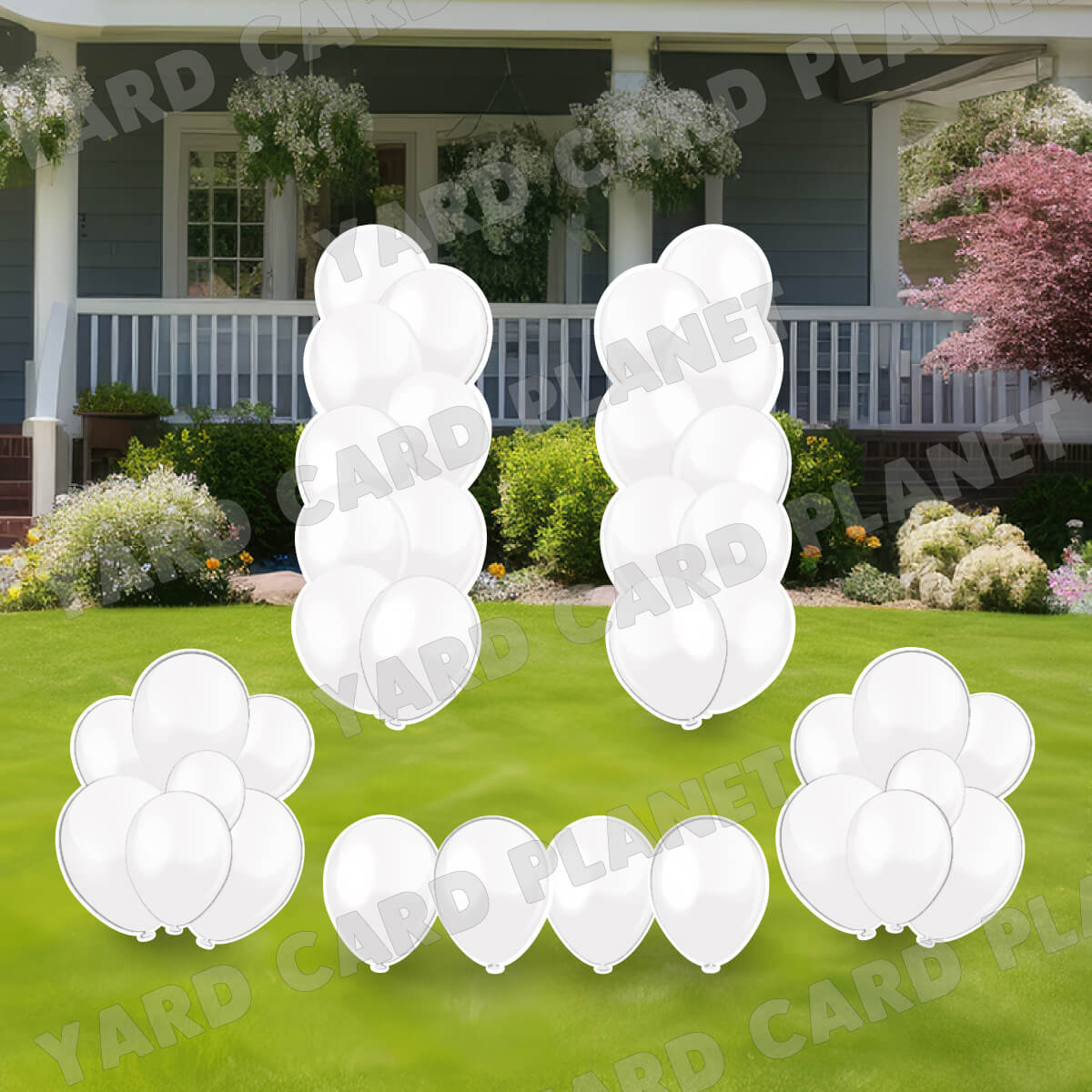 White Balloon Towers, Bouquets and Singles Yard Card Set